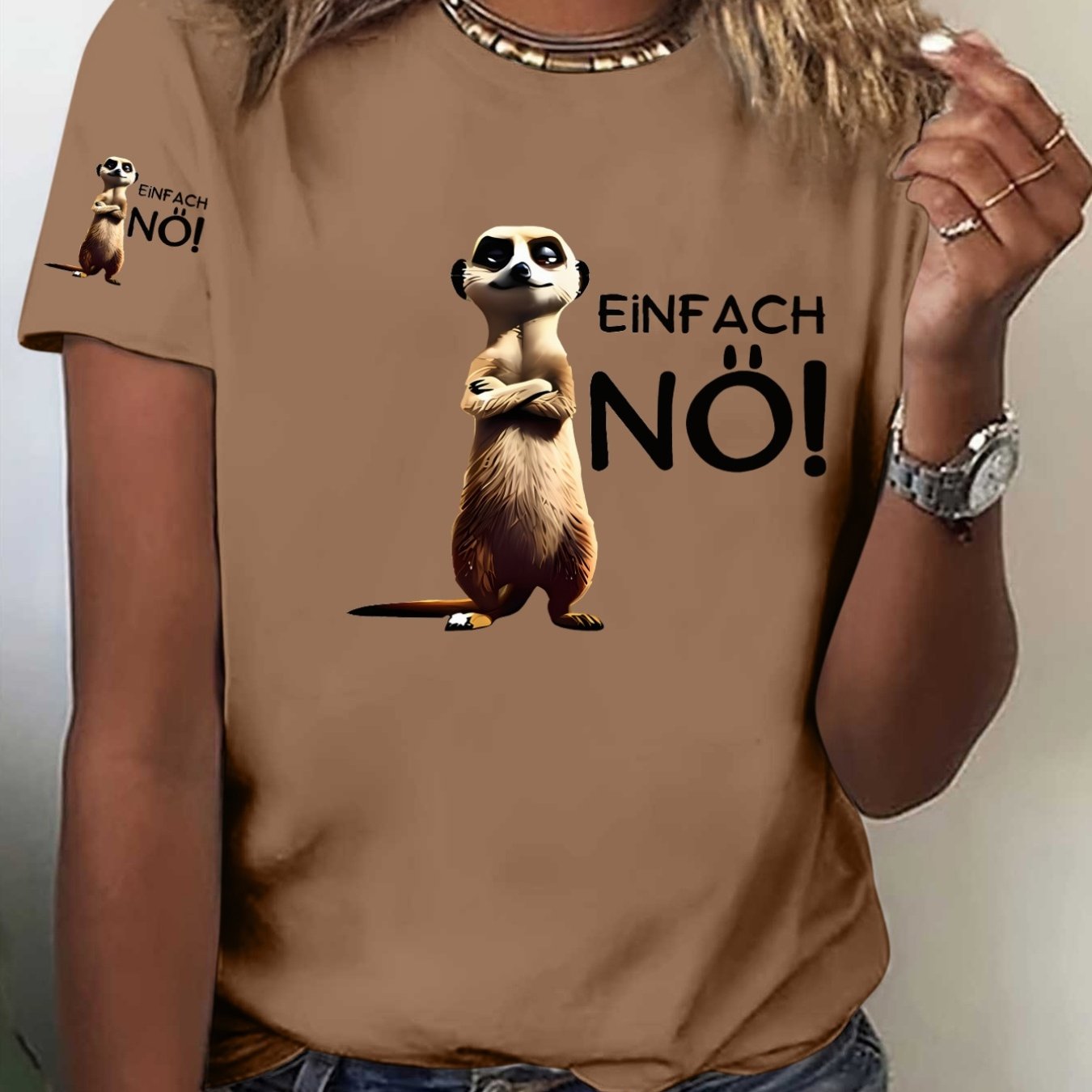 E-shop Neues Rundhals Kurzarm T-Shirt Meerkatzen Muster Druck Design Muster Druck - Elegante Mode - Y2K - Damen Freizeit Sport Mode Nicht-V-Ausschnitt