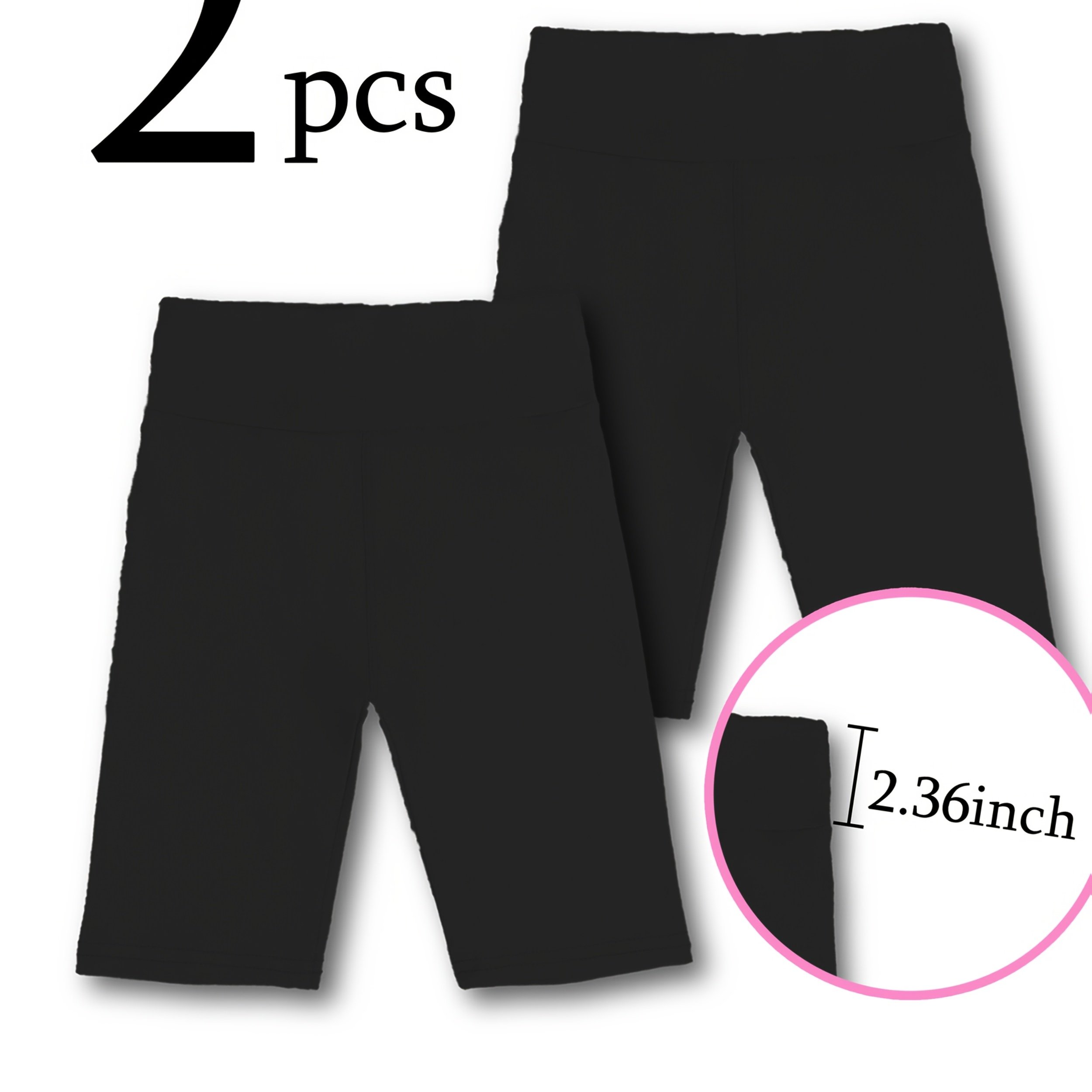 Image of 2pcs Girls' High-waisted Knee-length Pants, Stretch Versatile Casual Black High-waisted Leggings
