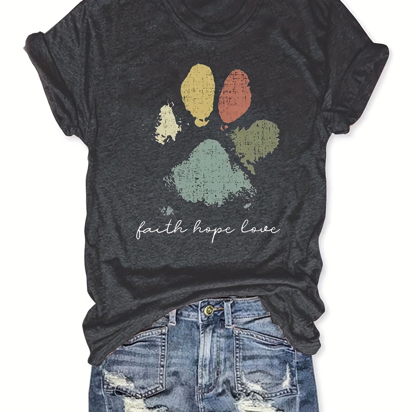 Image of 2024 Cross-border European And American Women's Clothing, Round Neck Short Sleeve Casual Loose Top, Basic Short Sleeve T-shirt