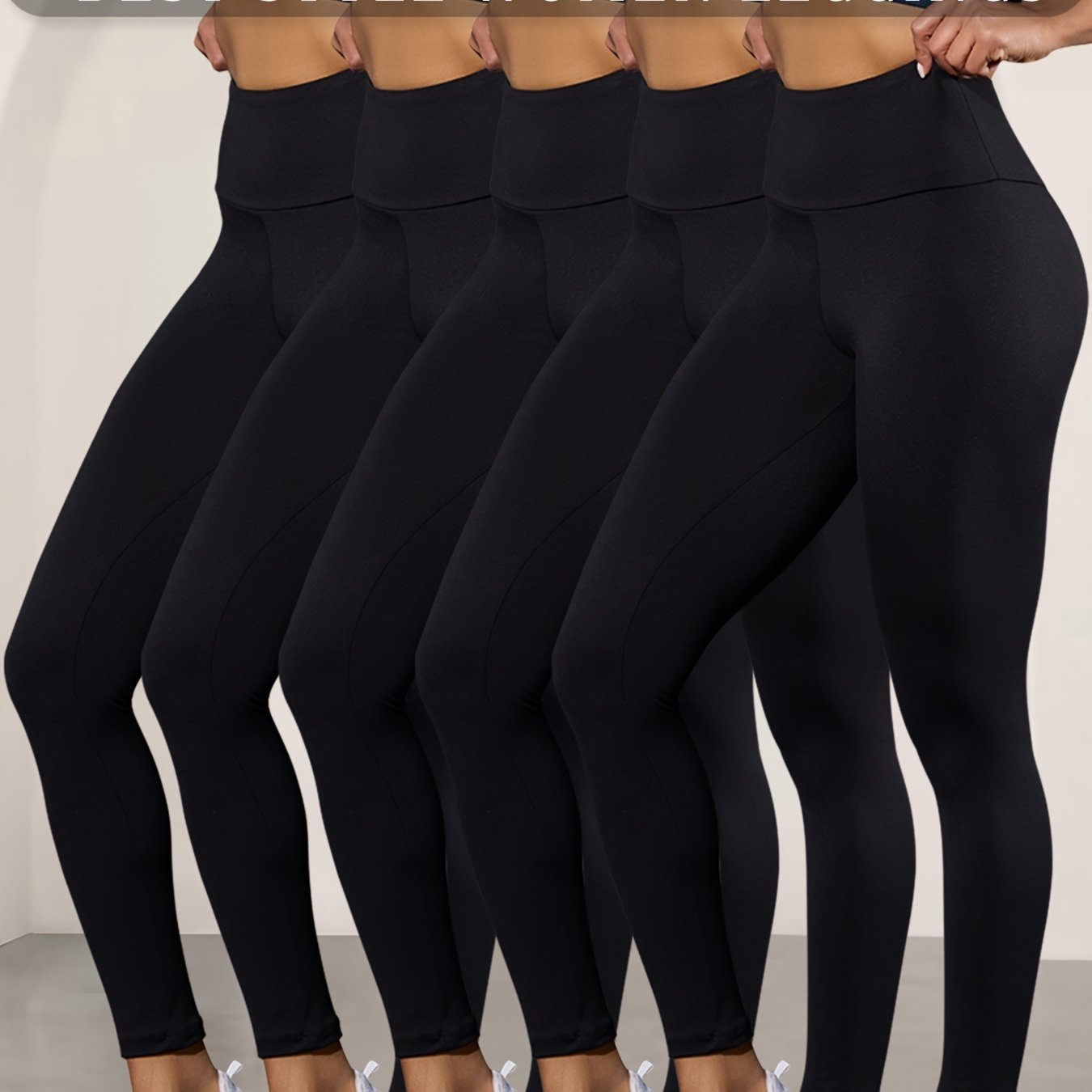 Image of 5 Pack Women's High Waisted Tummy Control Workout Leggings - Full-length Non-see-through Yoga Running Pants, Solid Color Slim Pants For Wear, Machine Washable (no Shears/no ) -