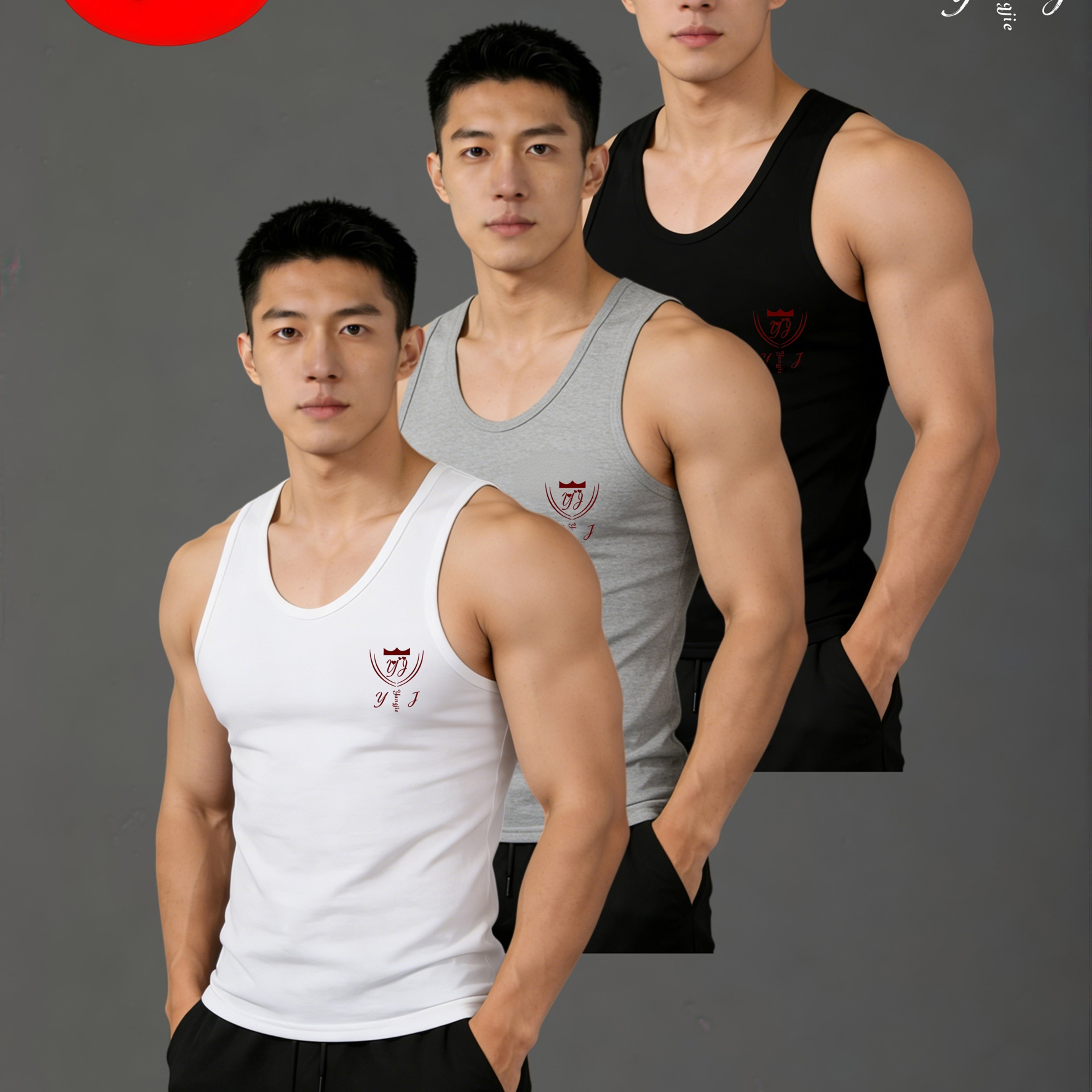 Image of Yj 3pcs Men's Casual Sports Tank Tops - Pure Cotton Comfortable Breathable Stretch Fabric - Casual Fitness Workout Base Layer - Suitable For Gym, Strength Training, And Running