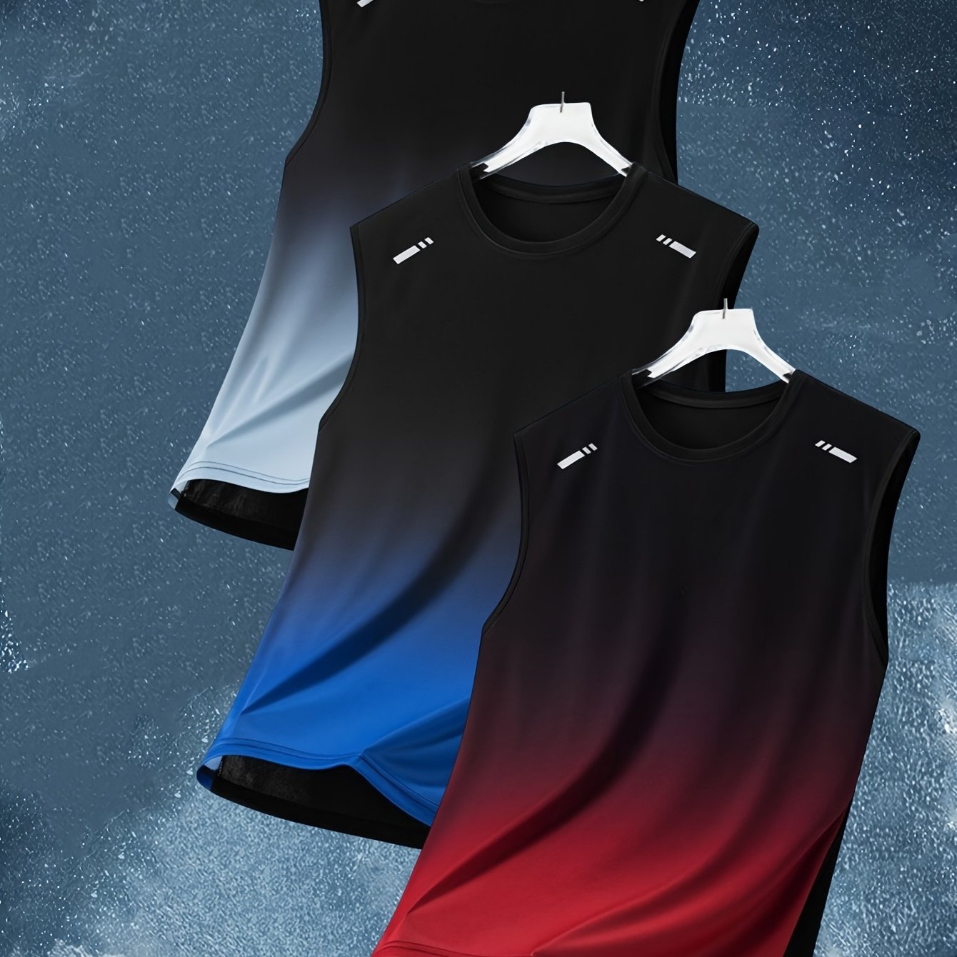 TEMU Chaleco de 3 piezas de ajuste entallado con degradado, camiseta deportiva casual sin para correr para hombre,futbol,gym