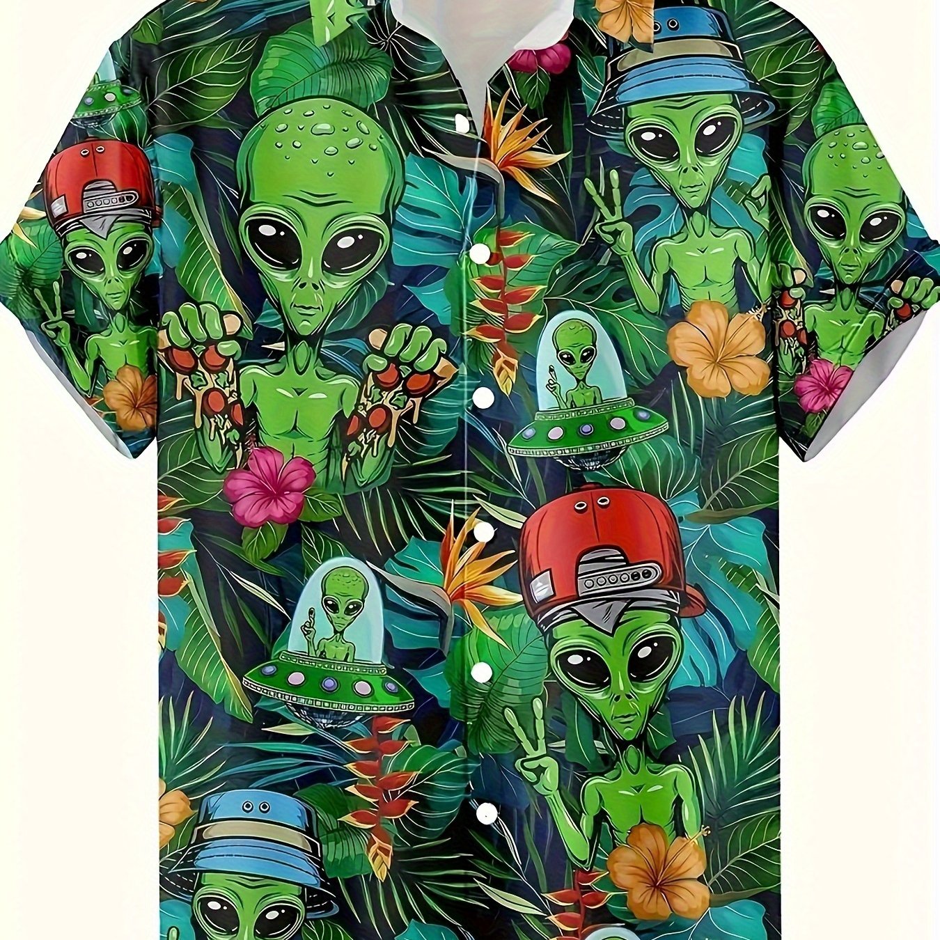 TEMU Fashionable : Hawaiian Style Print Short-sleeve Shirt For Men - Loose Fit, Machine Washable Fabric, Perfect For Summer Vacations And Weekend