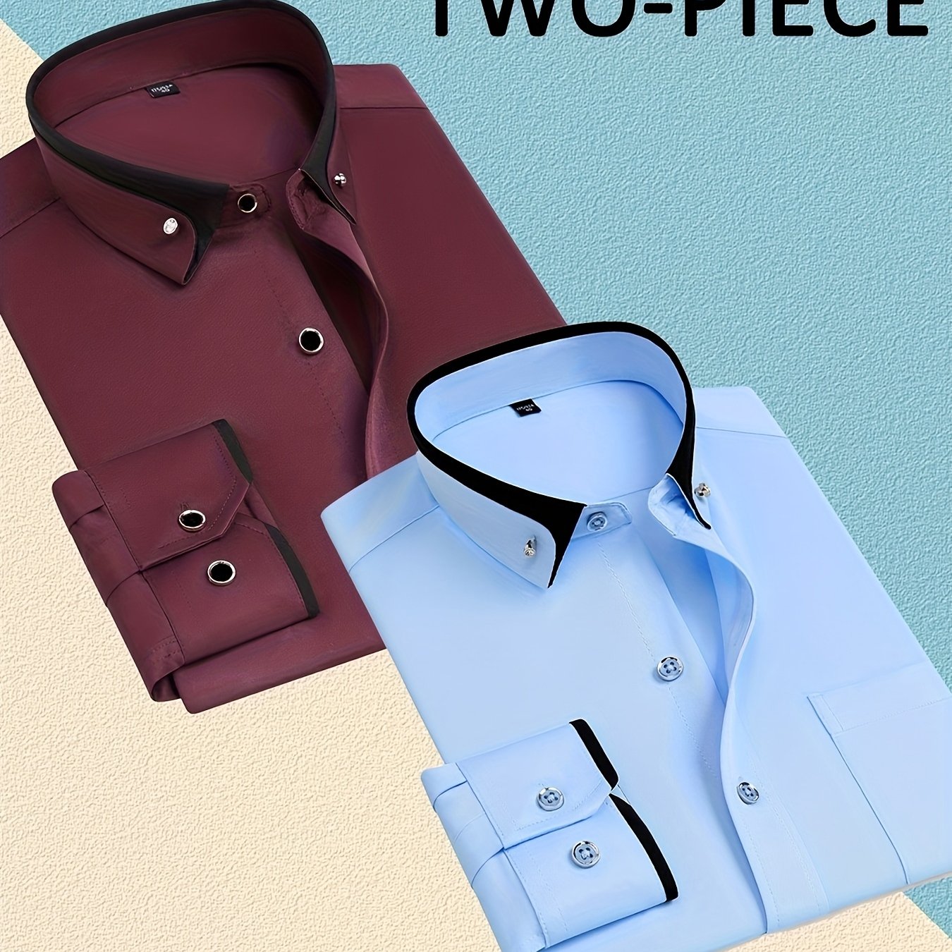 TEMU This Is A Set Of 2 Men's Long-sleeve Shirts With Diamond Buttons And Double , Suitable For Formal Business Casual Wear, Featuring A Chest