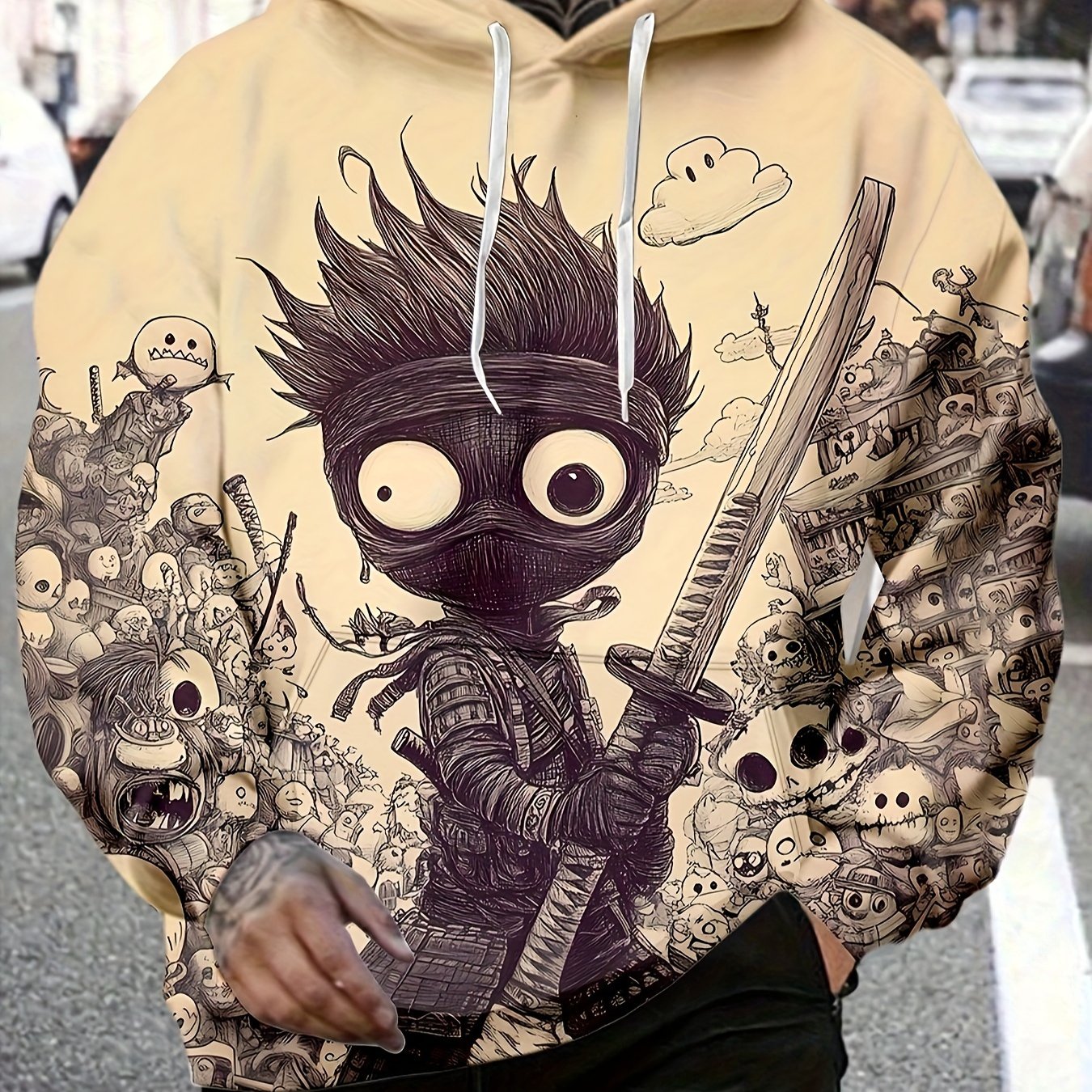 Image of Vintage Street Cartoon Men's Hoodie Casual Fashion Sweatshirt
