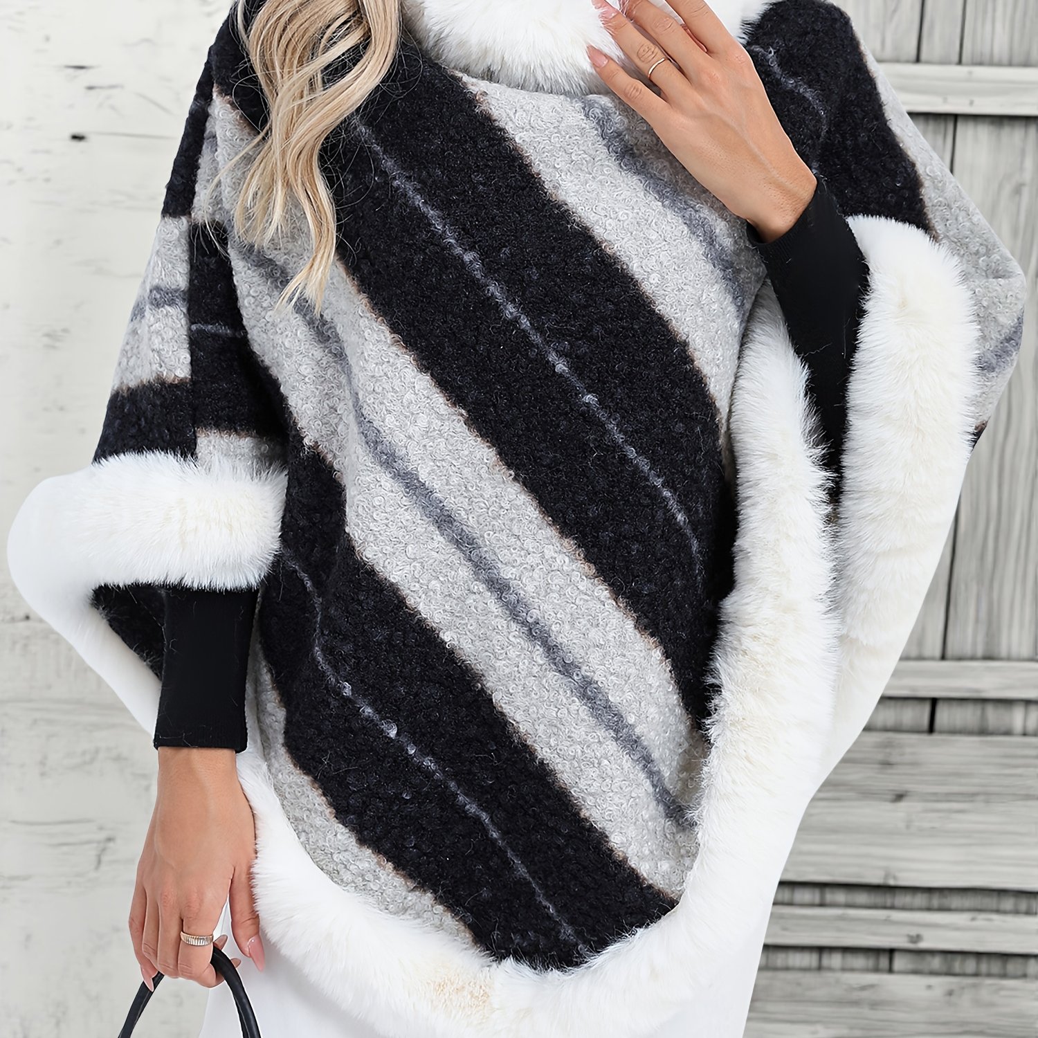 TEMU Women's Elegant Sweater - Chic Black & White Strapless-like Sweater, Thick Warm Pullover For Fall/winter, Office, Party, Everyday Outfits - Women's Clothing Gift