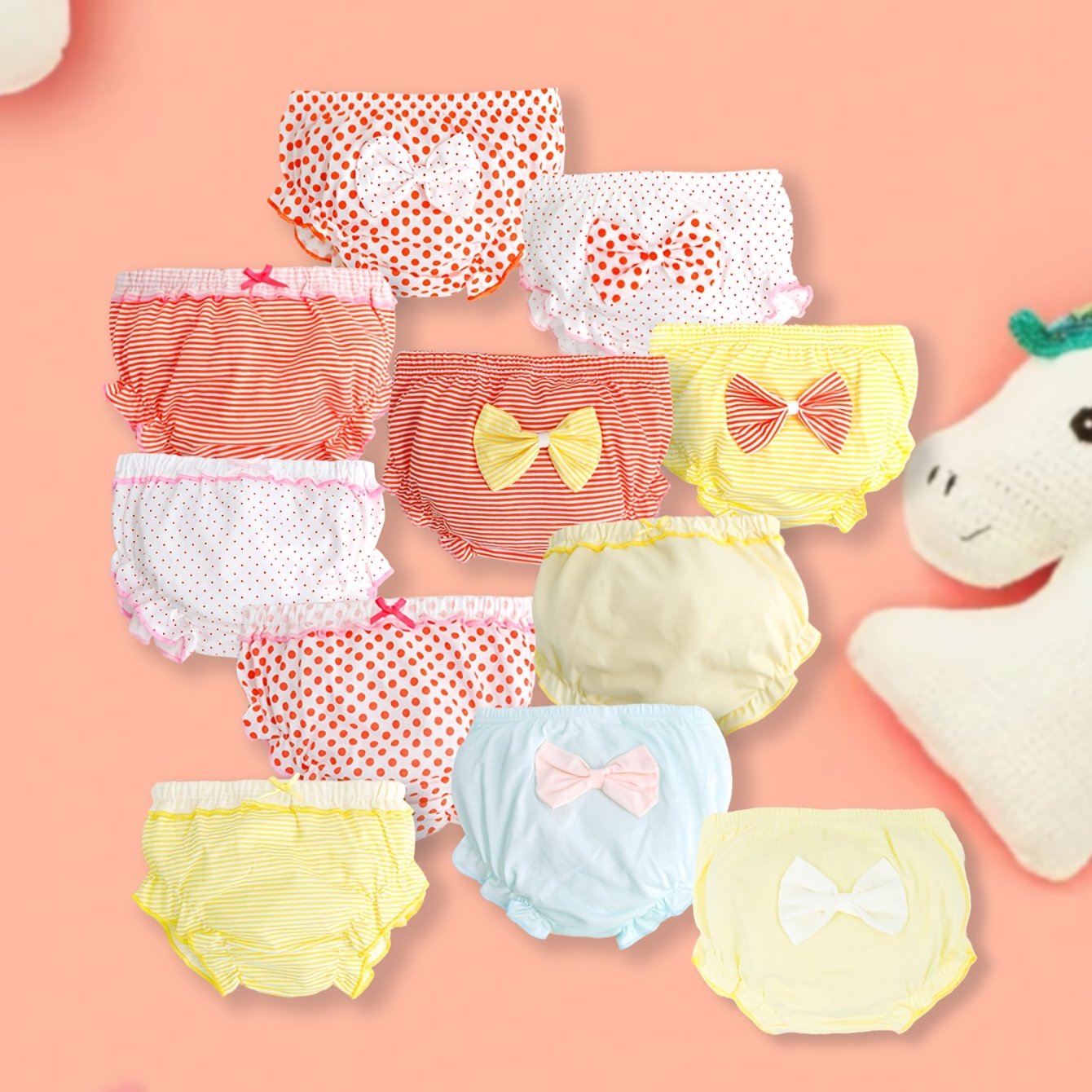 Image of 6pcs Random Colors Baby Girl Soft Comfortable Shorts Cute Bow Baby Bloomers Perfect Gift For Baby, For Outdoor