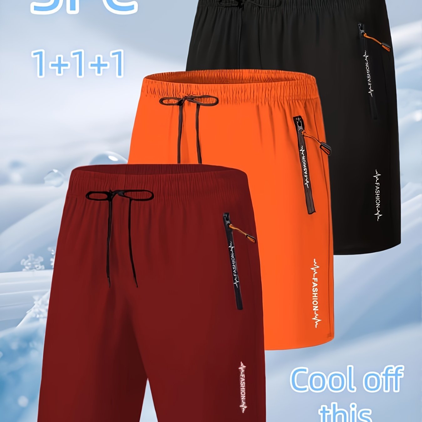 TEMU 3pcs Men's And Women's Cool Casual Sports Shorts - Letter Zipper Pocket Stretch Waist Quick-dry Breathable Shorts For Daily Outdoor Activities,