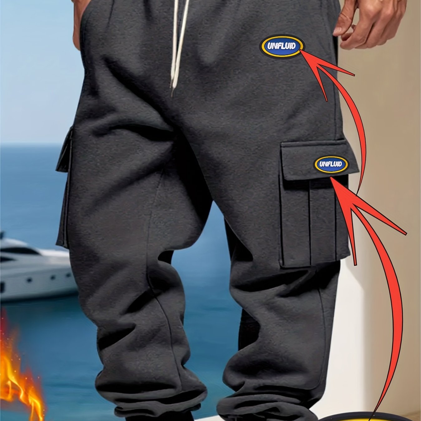 TEMU Men's Casual Work Pants - Autumn And Winter Solid Color Heavyweight Fleece-lined Long Pants, Elastic Training For Fitness, Basketball, Running,