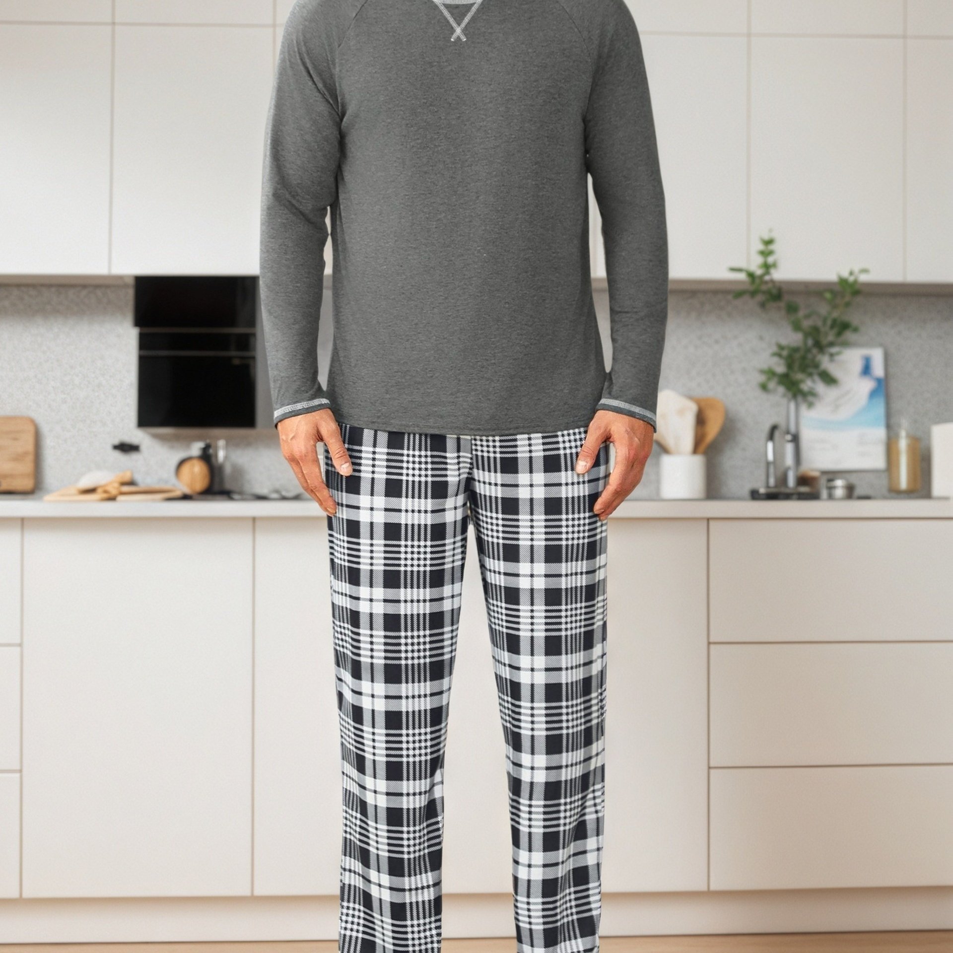 Image of Early Christmas - Men's Fall And Winter Clothing Sets With Long Sleeves, Crew Neck, Design Sleepwear, Comfortable Nightwear, Soft Lounge Sets Featuring Pockets, 100% Cozy And