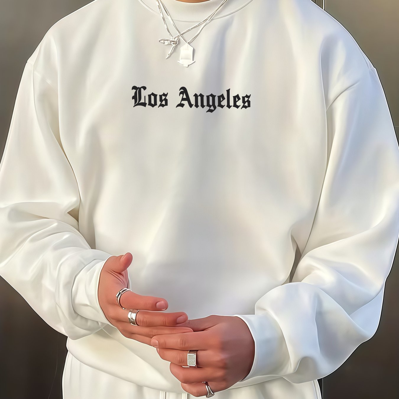 Men's Los Angeles Embroidered Crewneck Sweatshirt, Casual Urban Style With A Loose Fit And , Ideal For Wear Spring And Autumn - Ships From Poland