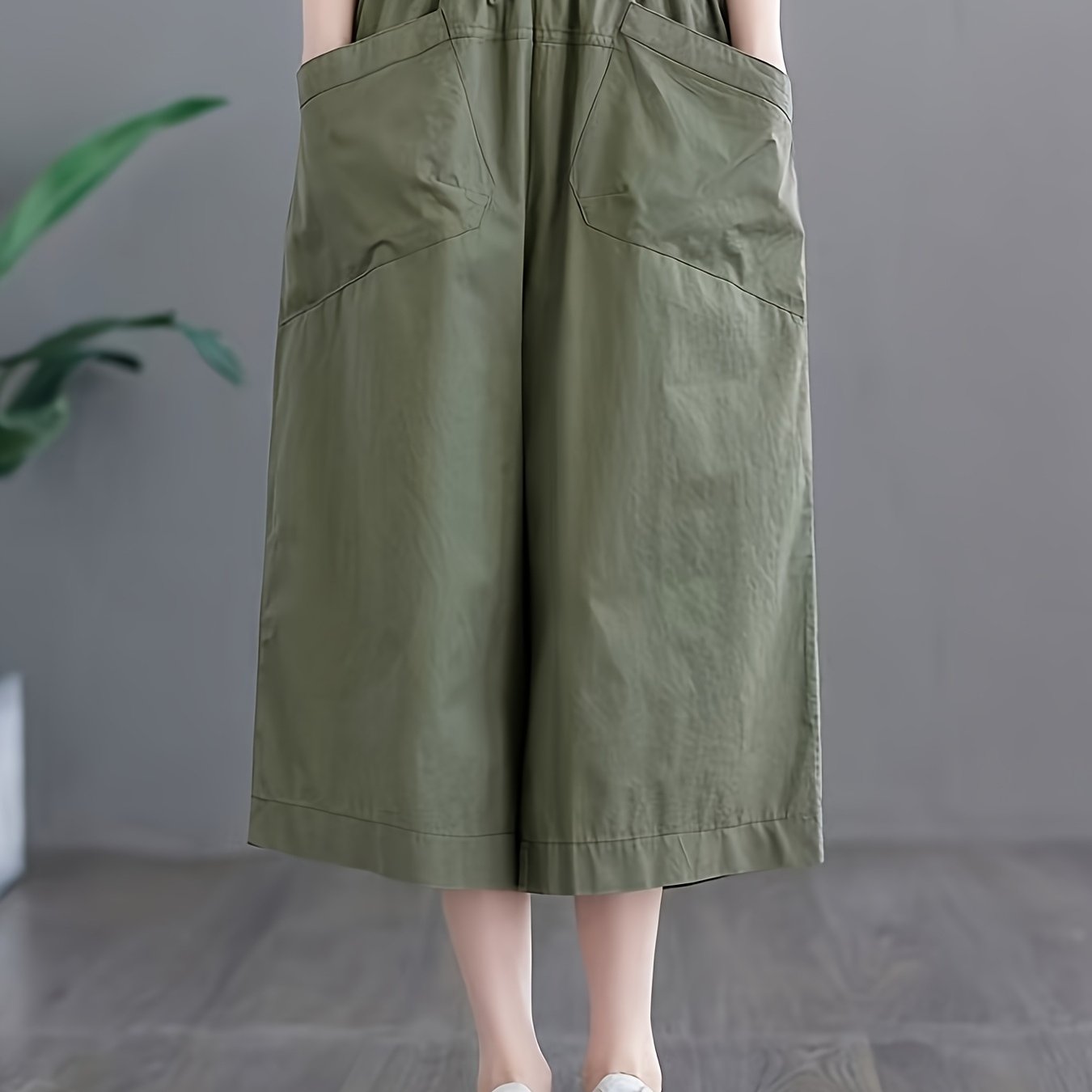 TEMU 夏用 カジュアル ワイドレッグパンツ ルーズストレートレッグカープリーパンツ ソフトで通気性の良い万能ワークパンツ レディース 軽量 日焼け防止 伸縮性ウエスト