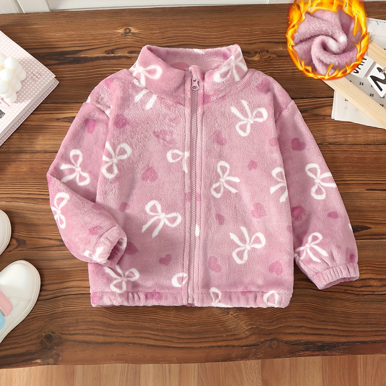 TEMU Autumn And Winter Girls' Fleece Coat, Fashionable And Stylish Versatile Small Collar Love Heart Double-sided Fleece Warm And Comfortable Jacket