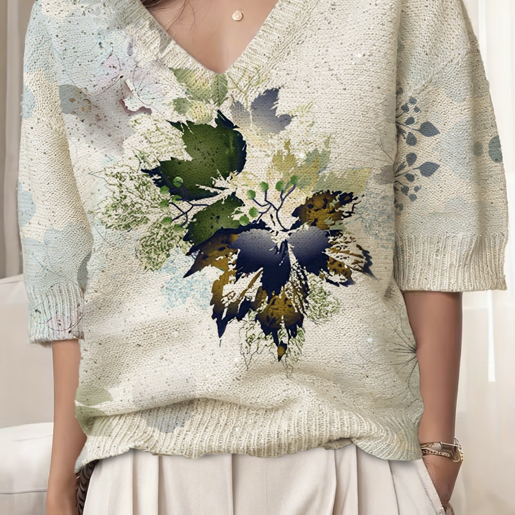 TEMU 2d Digital Printing Women's Pullover, Fashionable Casual Daily Sequin Comfortable Sweater