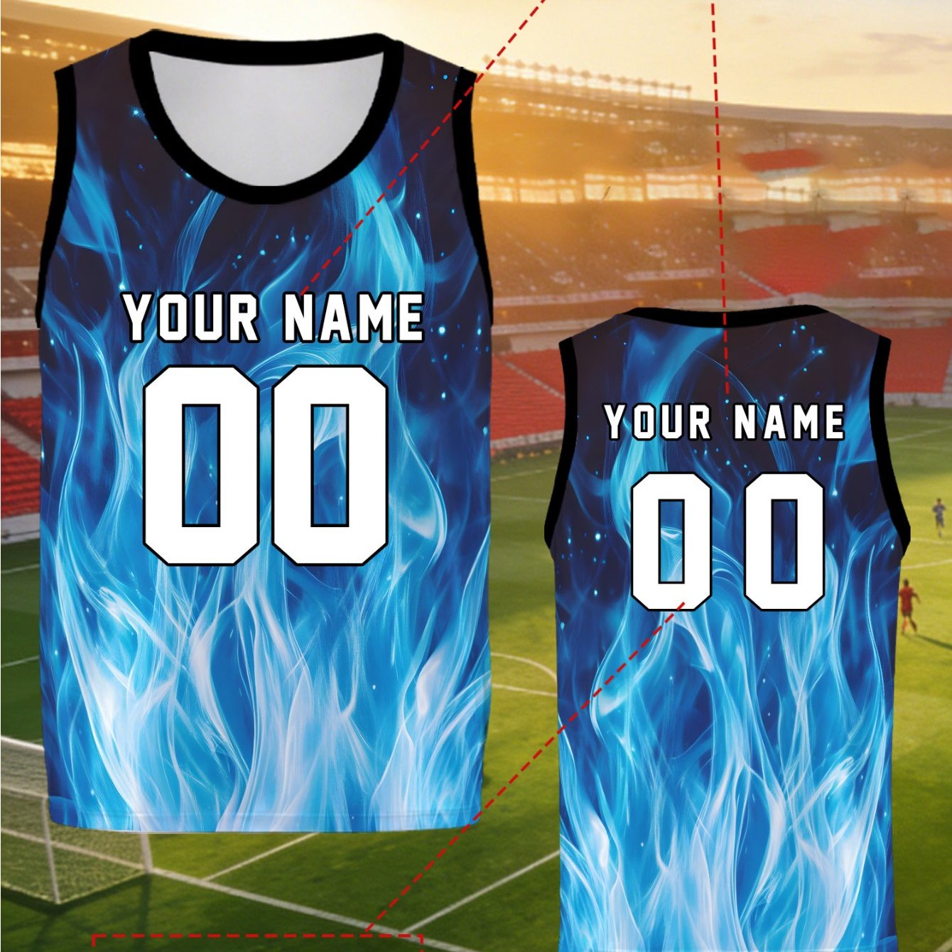 TEMU [] Blue Flame Texture Custom Basketball Jersey, Blue Flame Texture Burning Passion, Visually Stunning And , Neat Fit Showcasing Vitality,