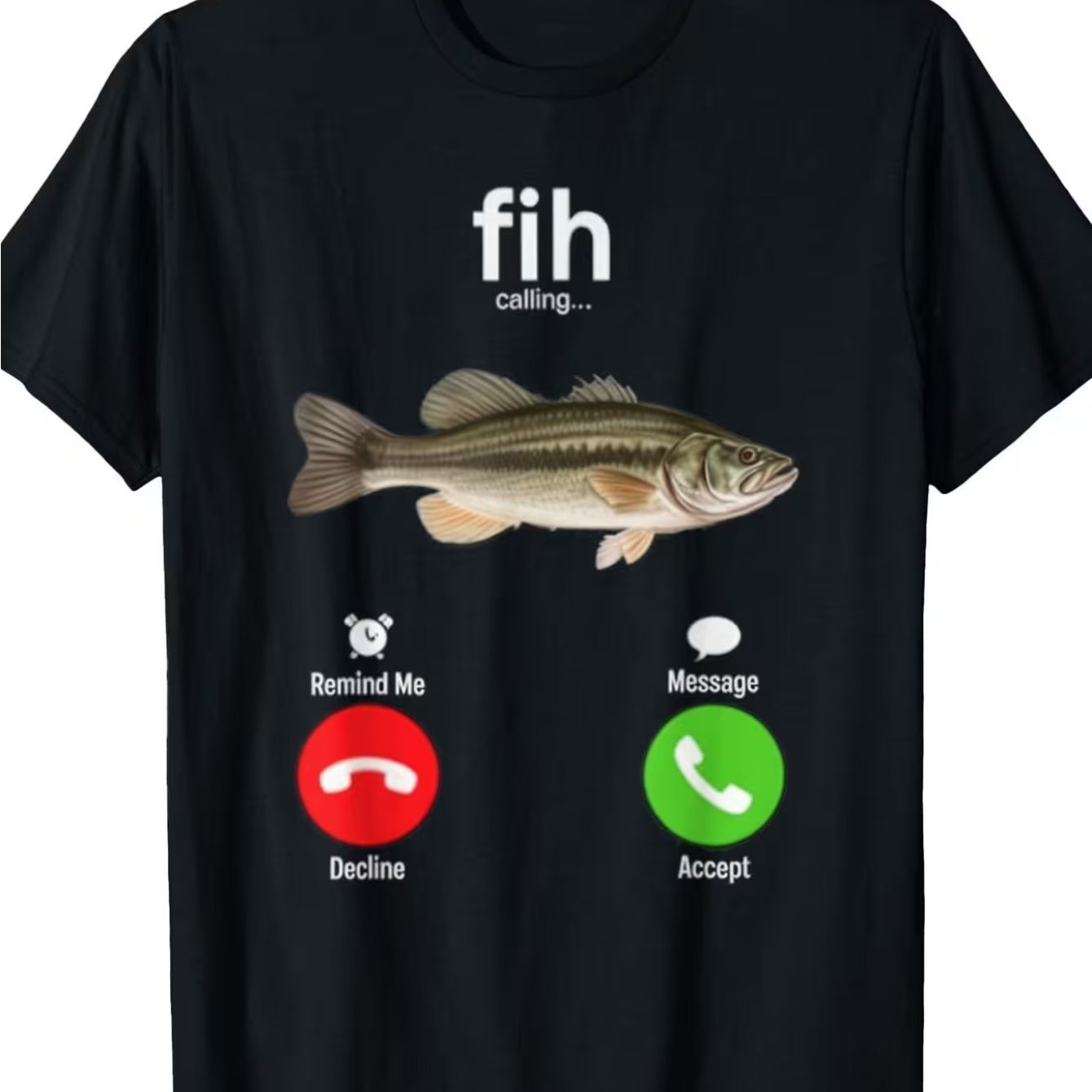 TEMU Print T-shirt - "fish Are Calling" Fish-shaped Design With Answer/hang Up Buttons - Lightweight Casual Tee For And Tech Enthusiasts - For And