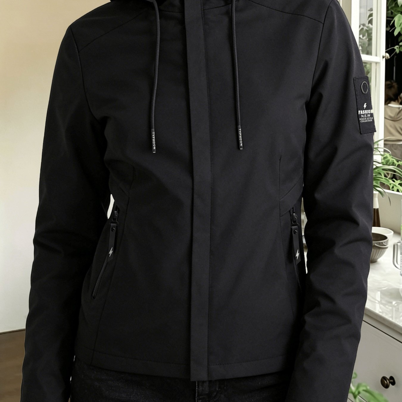 TEMU Easy Solid Spring Autumn New Women's Jacket, Hooded Drawstring Lightweight Portable Outerwear, Fashionable Versatile Trendy Casual Coat