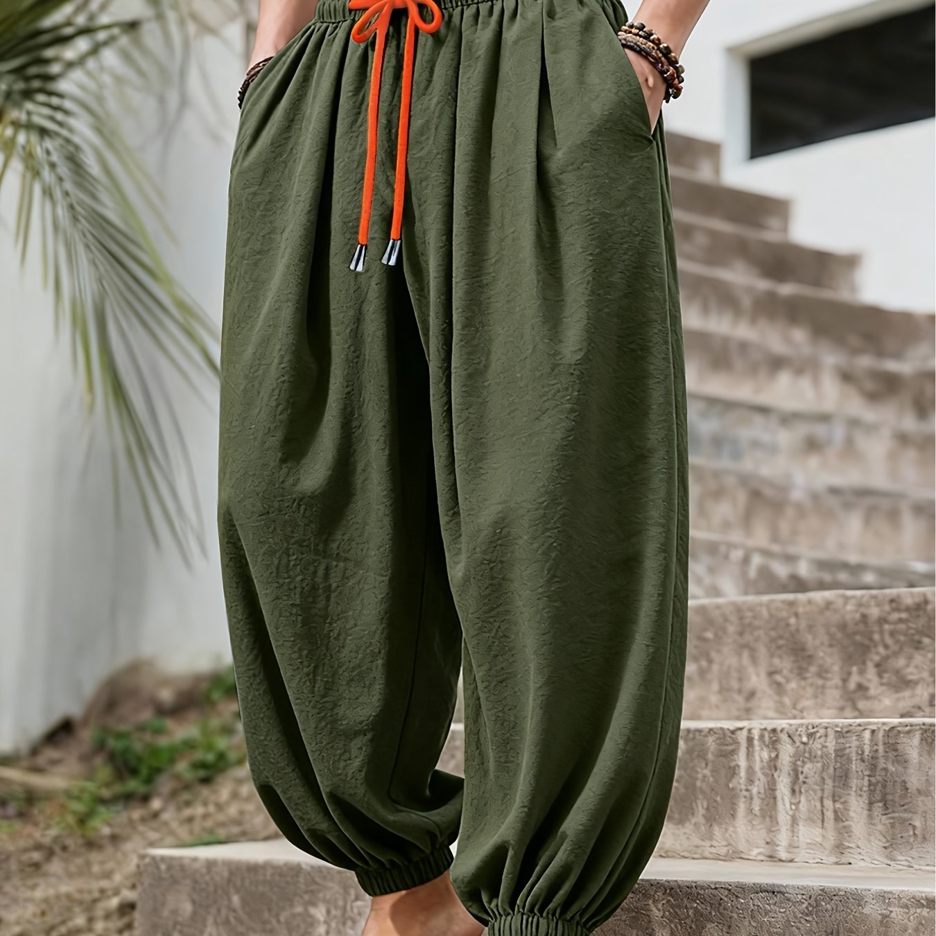 TEMU Men's Outdoor Loose Harem Pants, Elastic Drawstring Waist With No Stretch, Casual Lantern Long Pants, Lightweight And Quick-drying, Durable