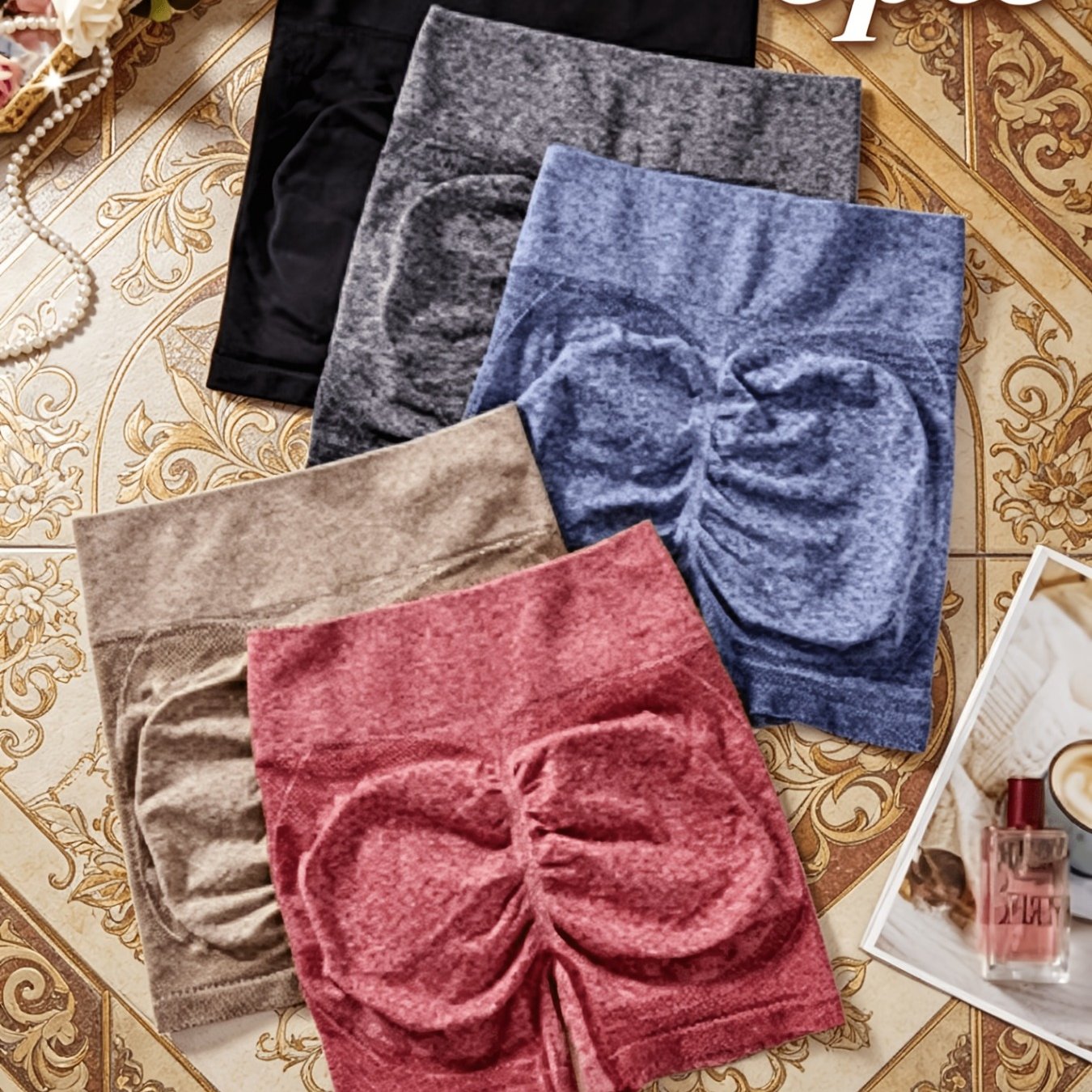 TEMU Pantaloncini 5 pezzi -sfregamento ad asciugatura rapida, a vita - Pantaloni della tuta da fitness modellanti e rassodanti con controllo della e