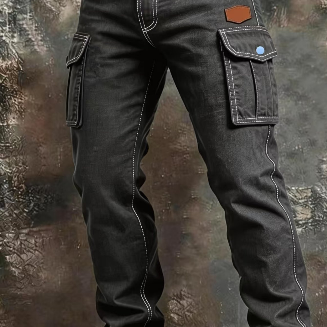 TEMU Men's Contrast Cargo Pants, Multi Side Pockets, Durable Workwear Jeans Daily& Outdoor Activities