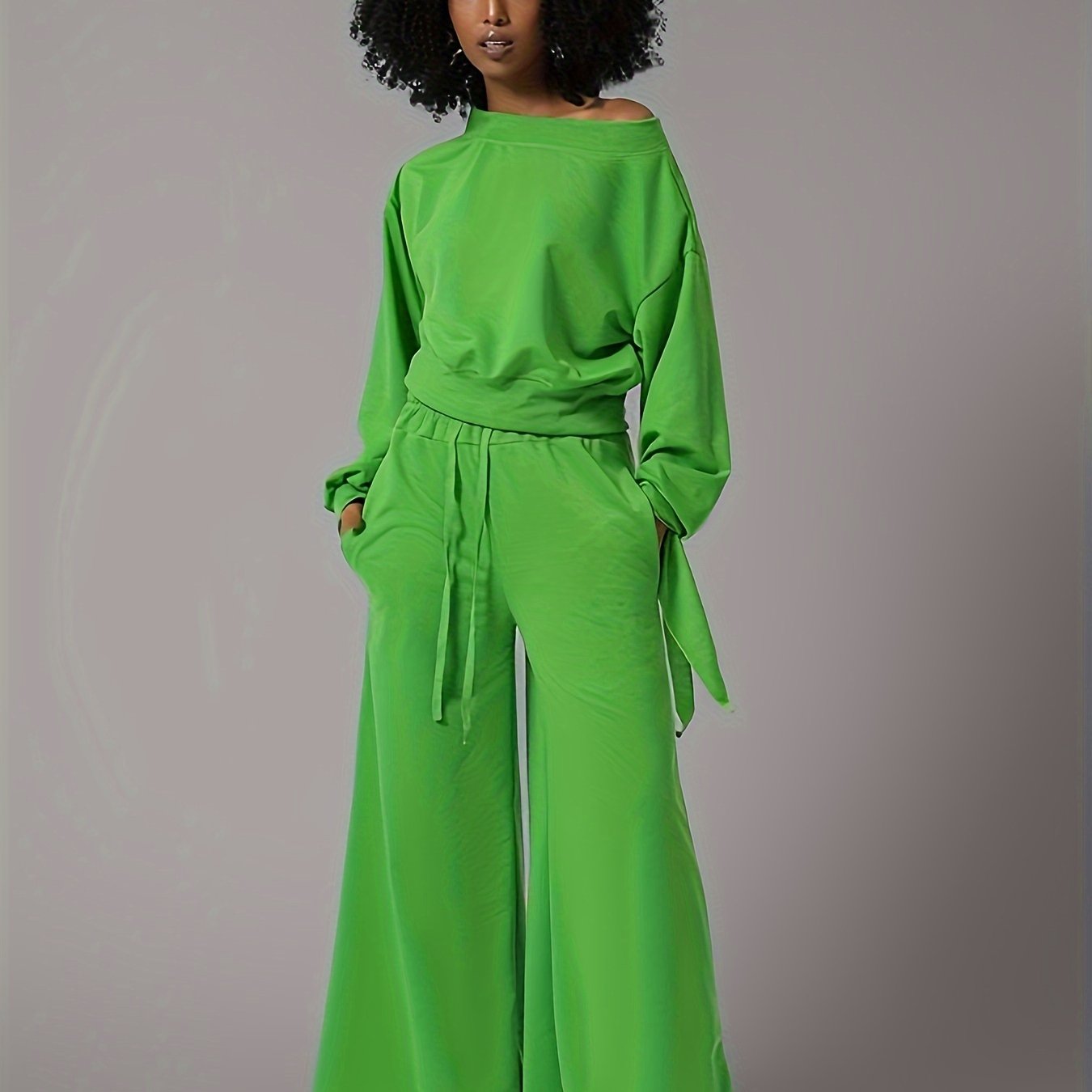 TEMU Conjunto de Sudadera con Atada y Pantalones de Pierna Ancha