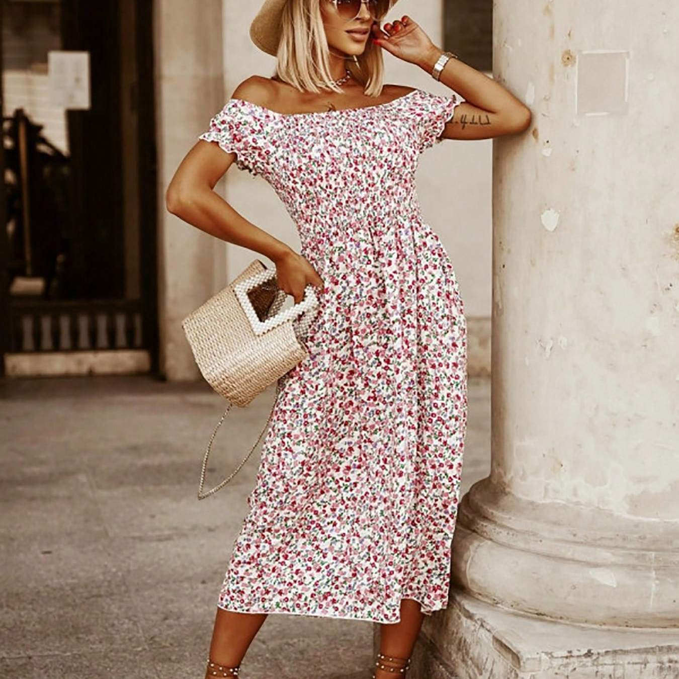 TEMU Women's Dress Floral Printed Elegant