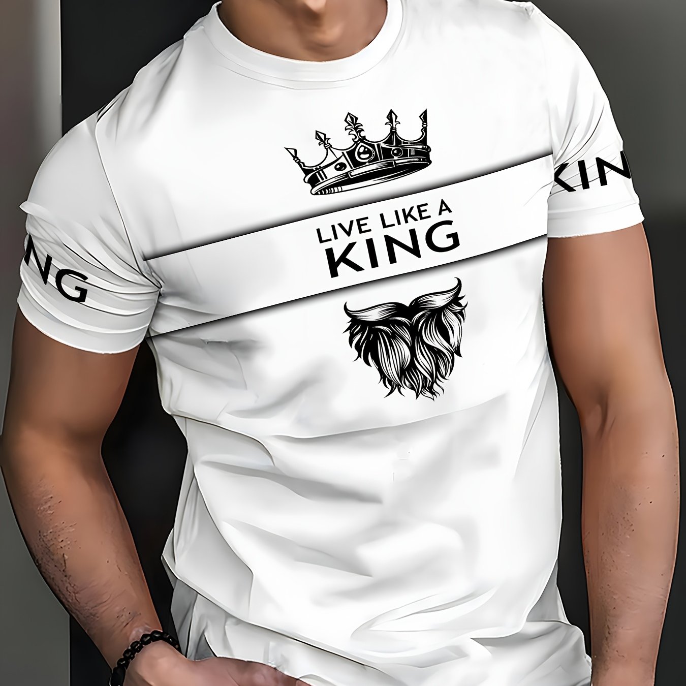 E-shop Lässiges Herren T-Shirt mit Rundhalsausschnitt, 100% Polyester Strickstoff, Passform, mit 3D Digitaldruck Streifen Farbkontrast und K Buchstaben