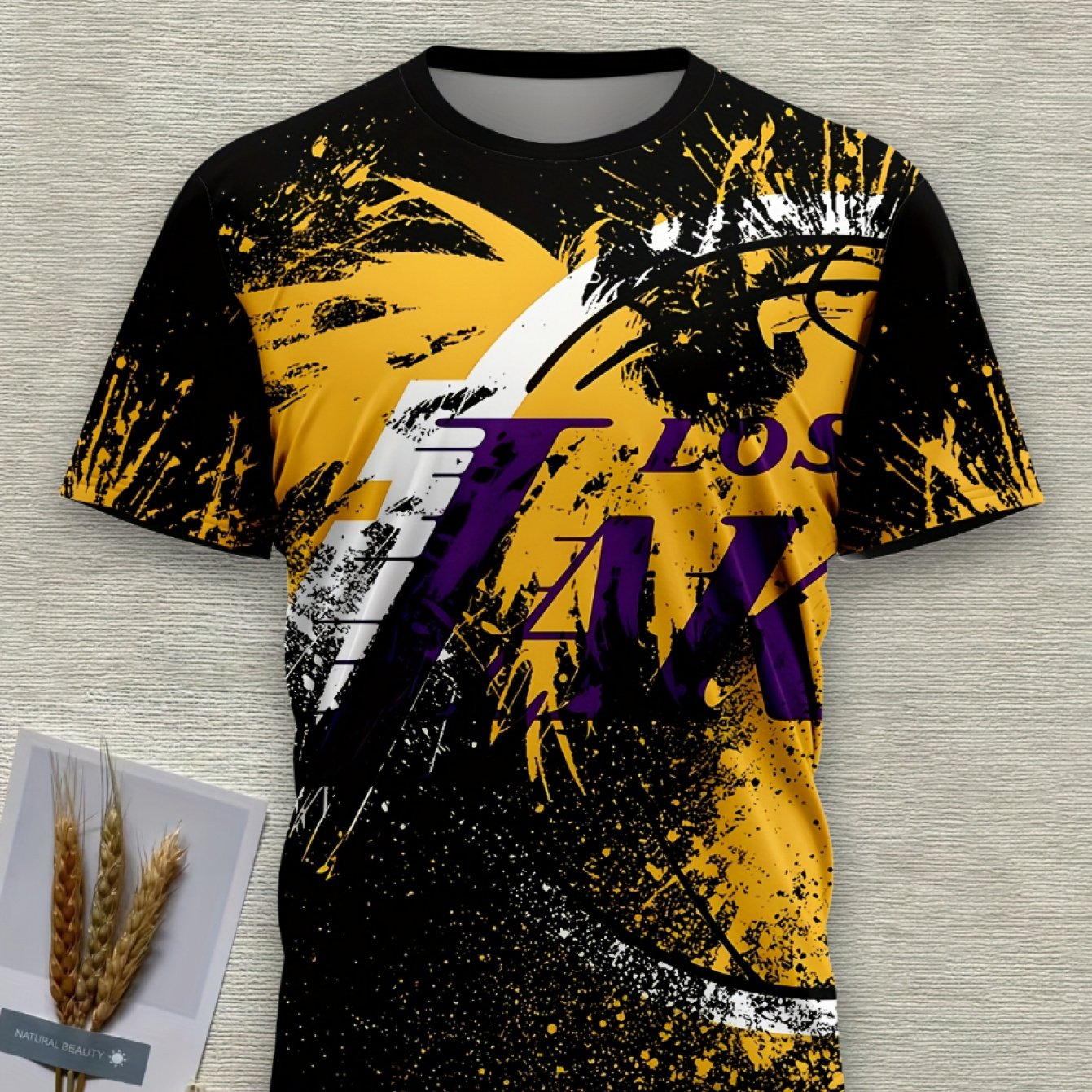 TEMU Los Angeles Basketball Graffiti Print T-shirt - Suitable For &, Sporty Casual Round Neck Short Sleeve Tee With Iconic Design, Machine Washable