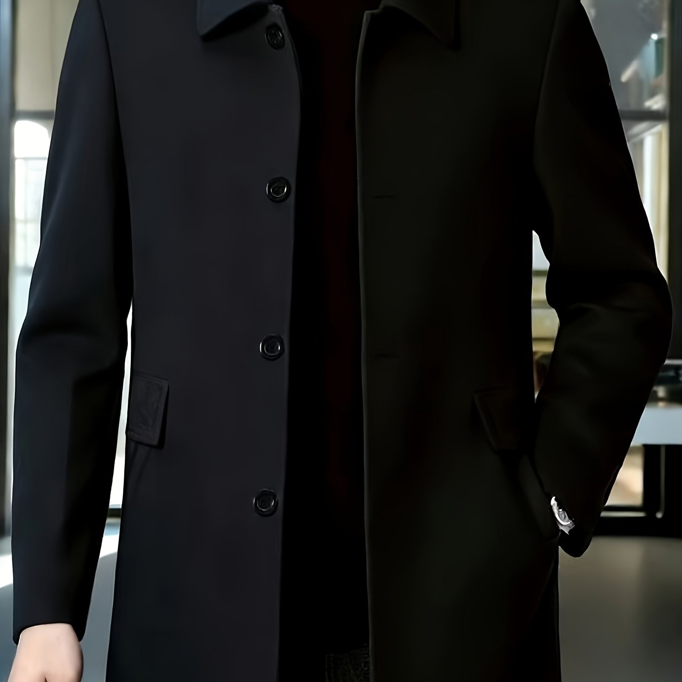 TEMU [wanren Mountain Obm] 2025 American 's Casual Classic All-match Solid Color Side Double Pocket Easy Design Anti-wrinkle Non-iron Single-breasted