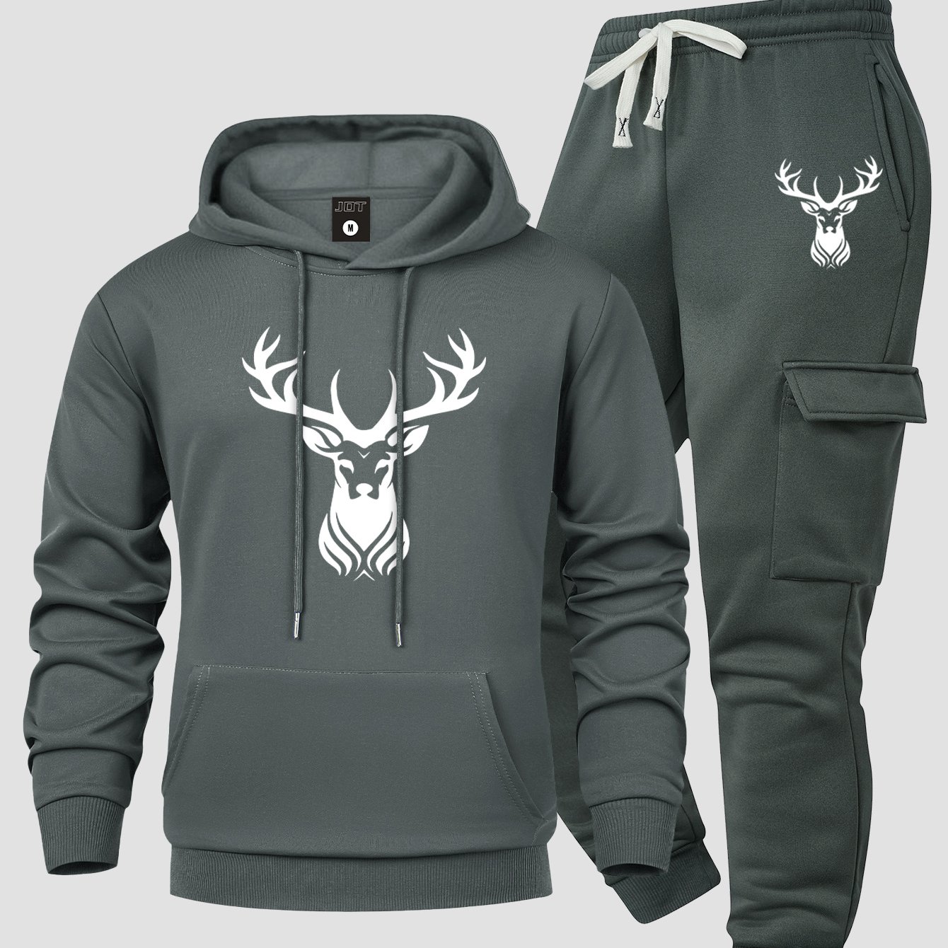 TEMU Men's Casual Hooded Sweatshirt And Multi- Pants, Drawstring Everyday Comfortable Breathable Fashion Deer Print Kangaroo Pocket Surprise Gift