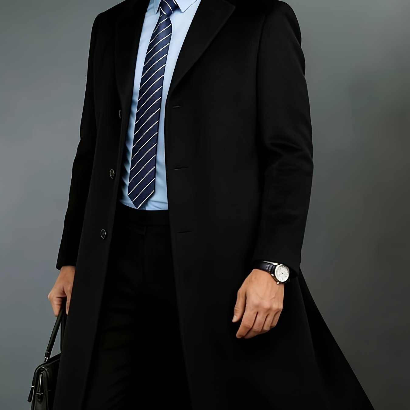 TEMU Western New Mid-age Dad's Long Coat, Business Daily Versatile Spring/autumn Single-breasted Premium Solid Color Men's Overcoat