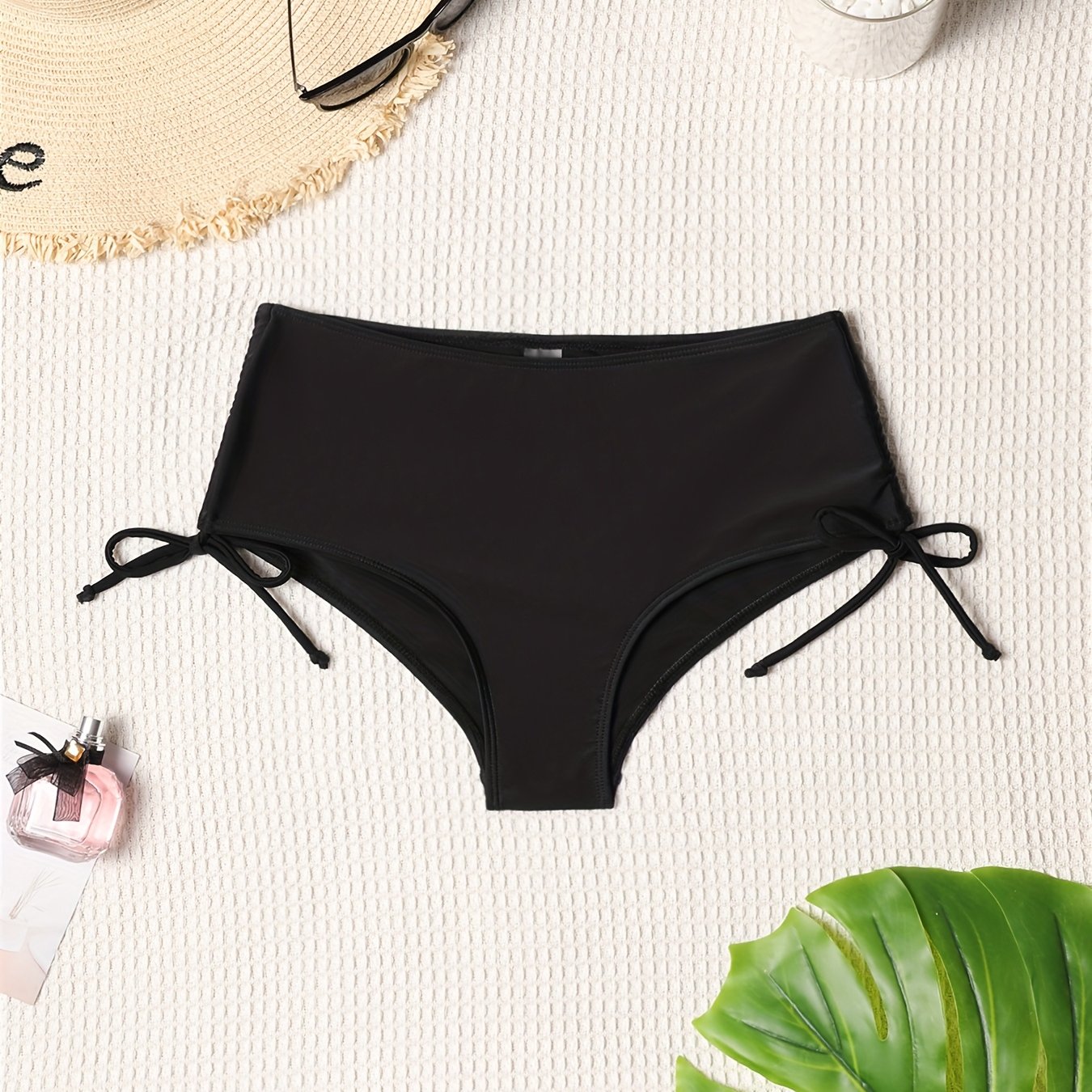 TEMU Women's Mid-waist Swim Shorts With Solid Color And Side-tie Design, Suitable For Seaside And Beach Wear, A Beach Vacation Essential, Great As A
