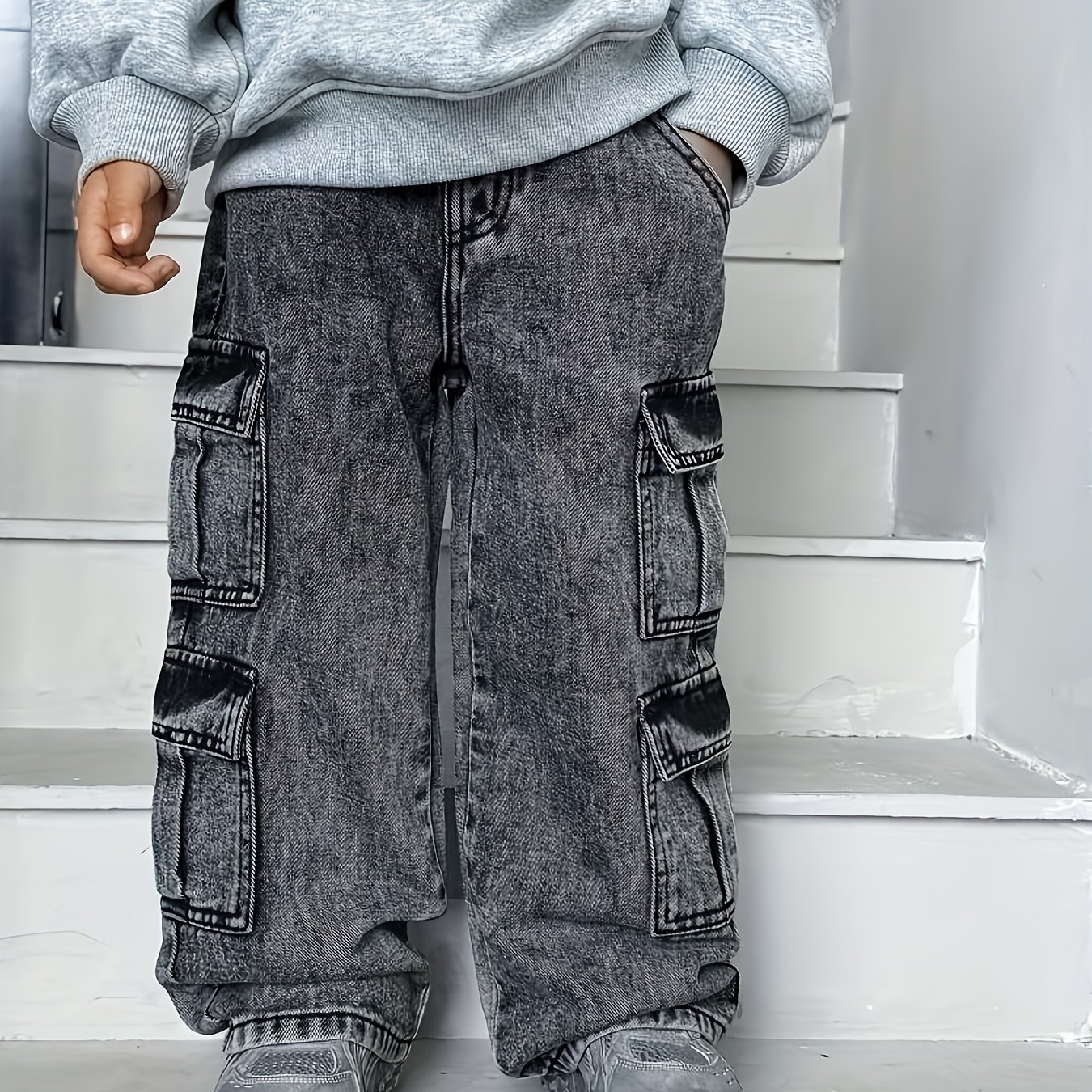 Streecool Boys' Jeans, New Casual Multi-pocket Straight Wide Leg Washed Style