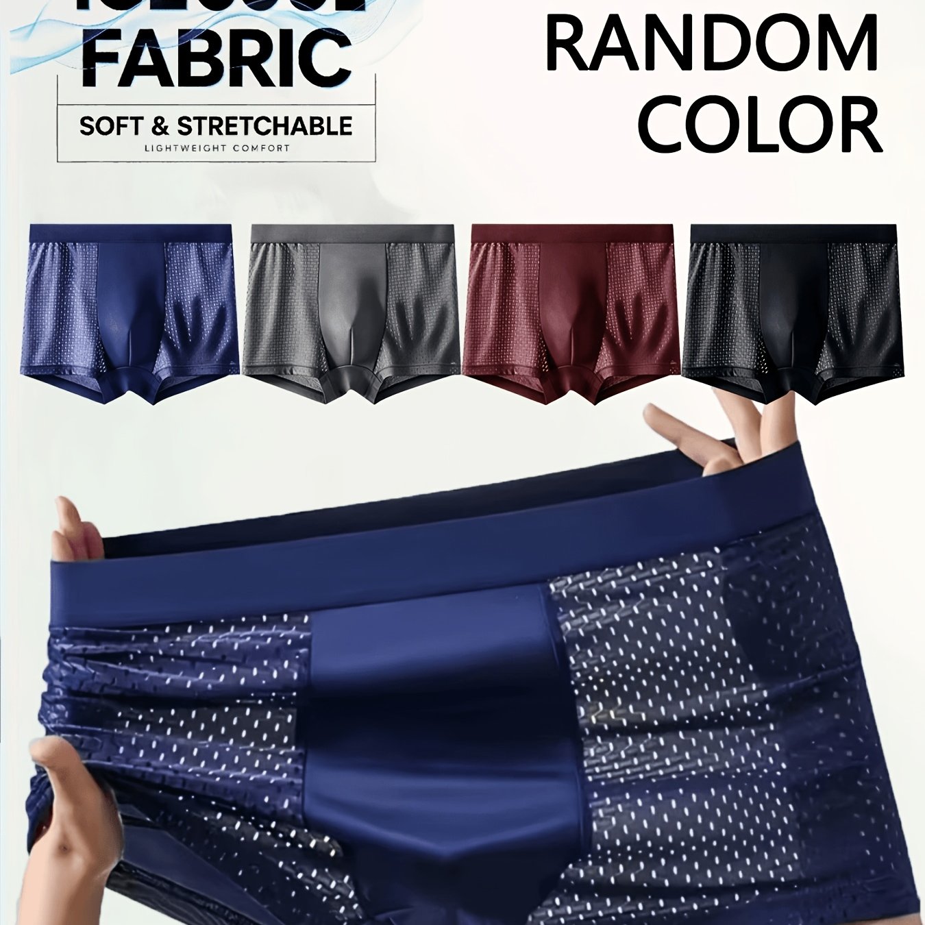TEMU Random 5pcs Men's Mesh Boxer Briefs, Cool Fiber Comfortable Breathable Square Trunks, Seamless Underwear, Men's Mesh Breathable Comfortable