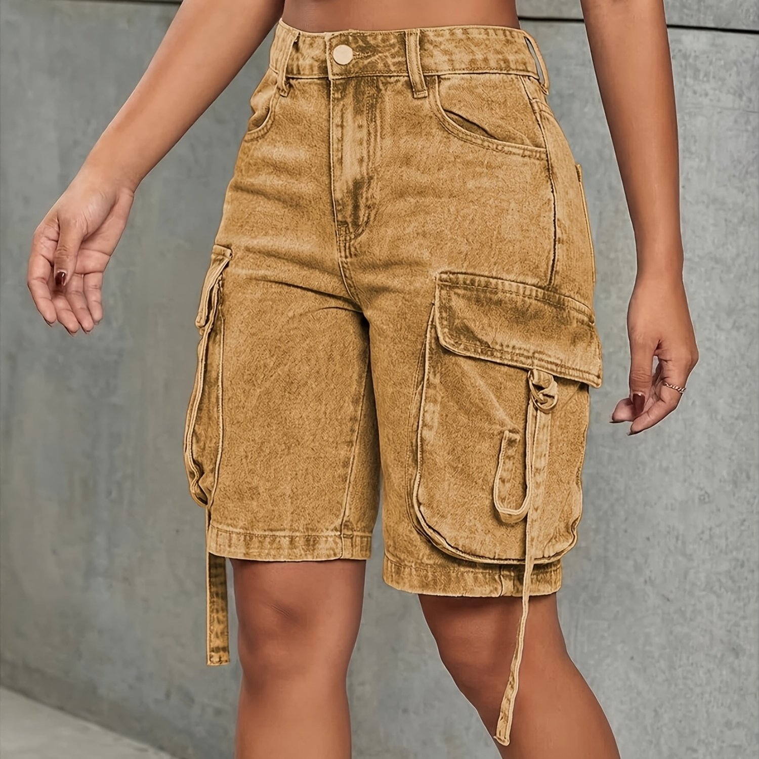 Fashionable Water Washed Multi Pocket Craft Workwear, Non Elastic Slim 's Denim Shorts, Summer Shopping, , , Parties, Holidays, , Travel, Dressing, Machine Washable, Optional
