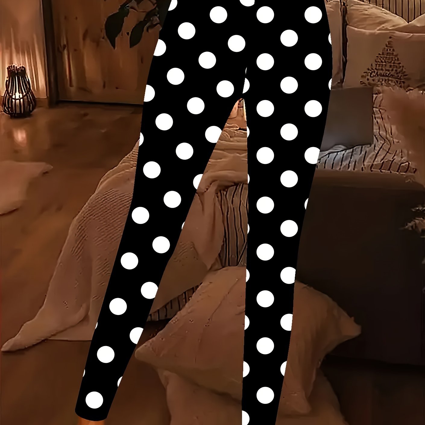 TEMU Plus Size - Plus Size - Plus-size Polka Dot Printed Leggings, Casual Stretchy Base Layer Pants, Women's Plus-size Clothing