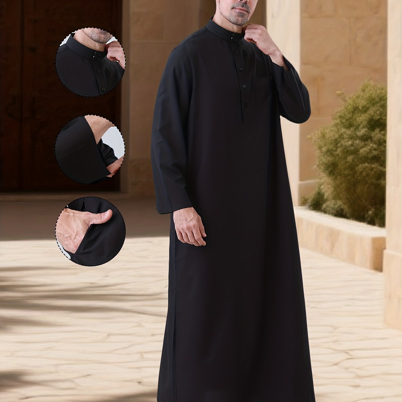 E-shop Herren Panafrikanische traditionelle kulturelle Kleidung, Rundhals-Kleid, bequemer weicher Stoff, lockere Passform, lässige Stehkragen-Kleid,