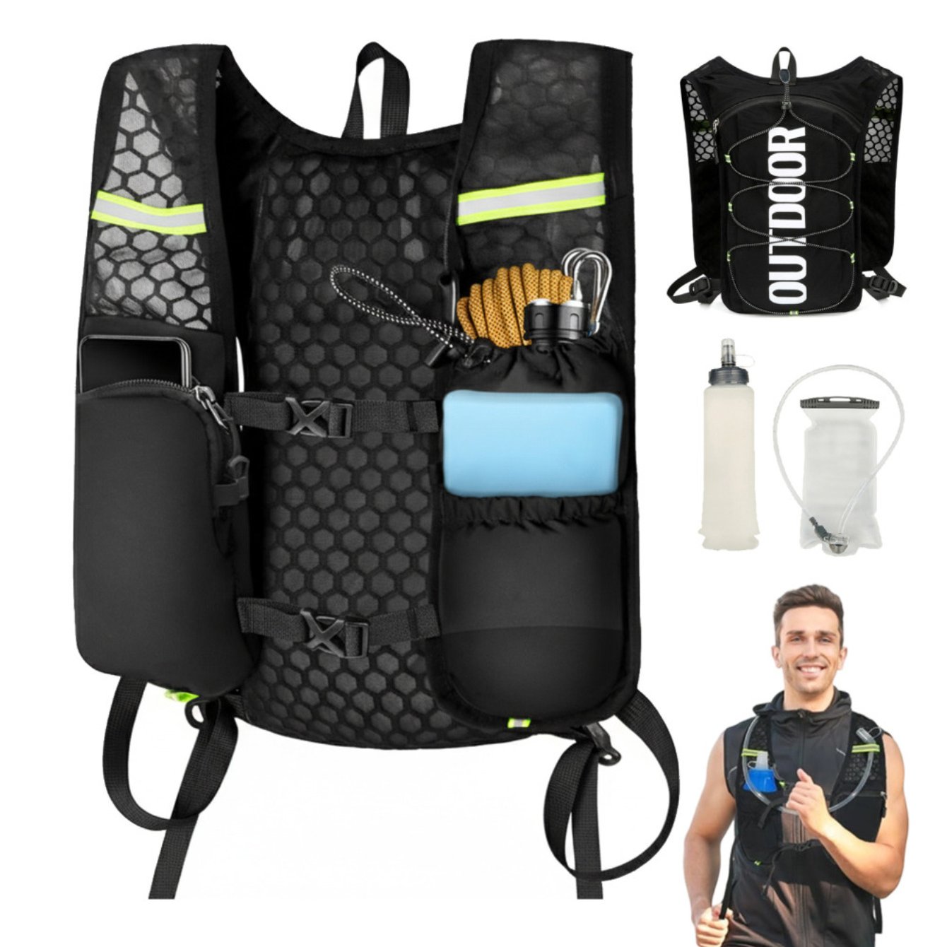 Running Hydration Vest With 1.5l Water Bladder, Breathable Lightweight Backpack With Multiple Pockets For Jogging Hiking Cycling