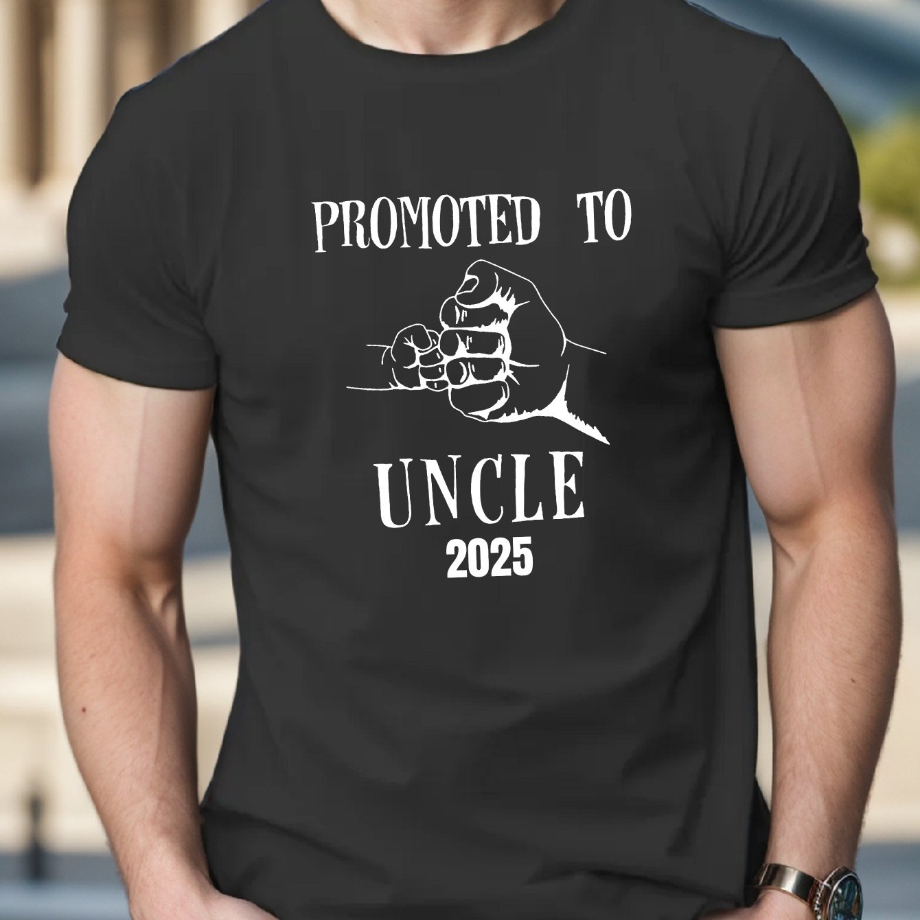 TEMU To Uncle 2025 Print Men's Crew Neck Comfortable Short-sleeve Shirt With Fashion Pattern Print, Suitable For Casual Daily Outdoors And Activities