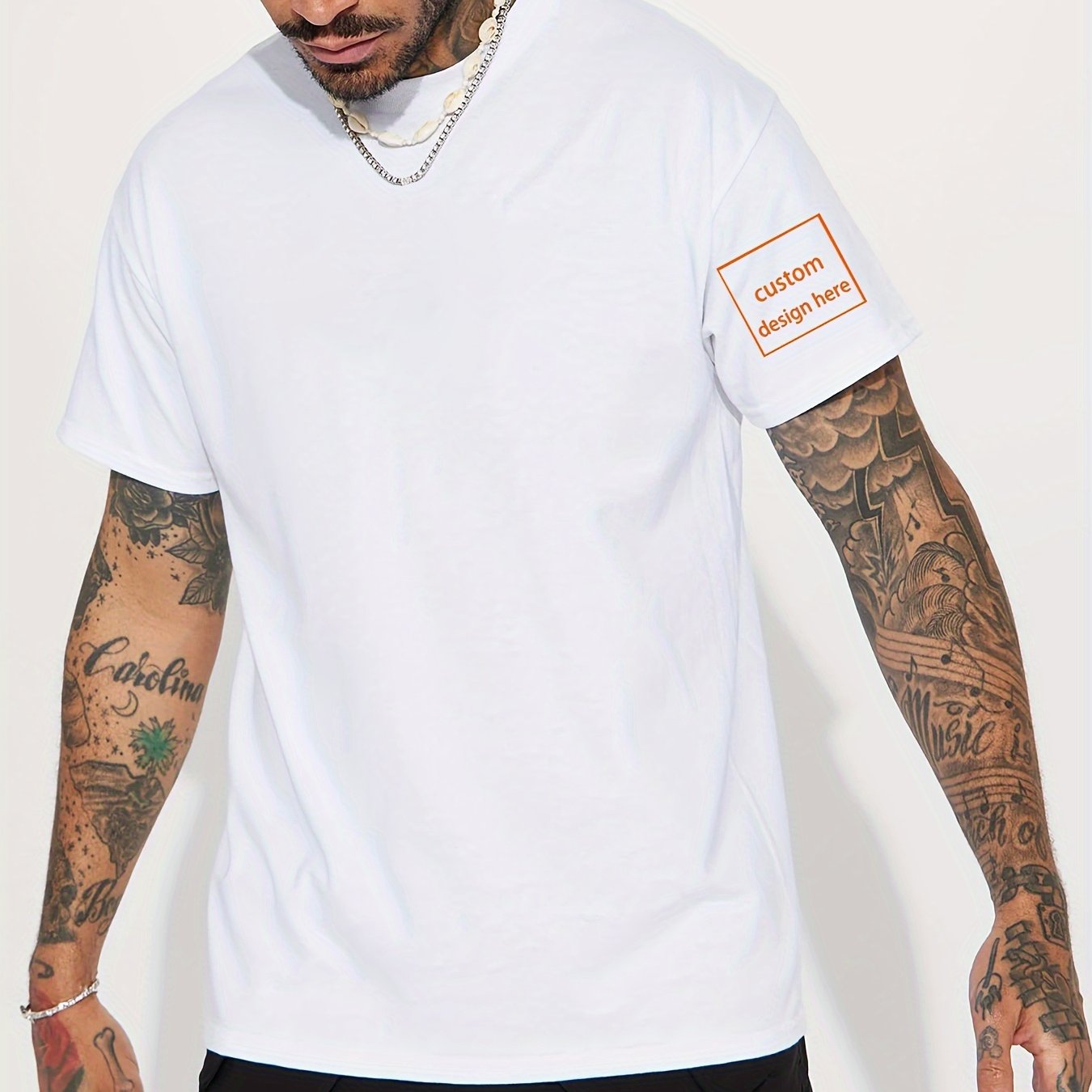 TEMU Customizable Men's T-shirt - Add Your Own Design, Casual Polyester Crew Neck Tee, Machine Washable -