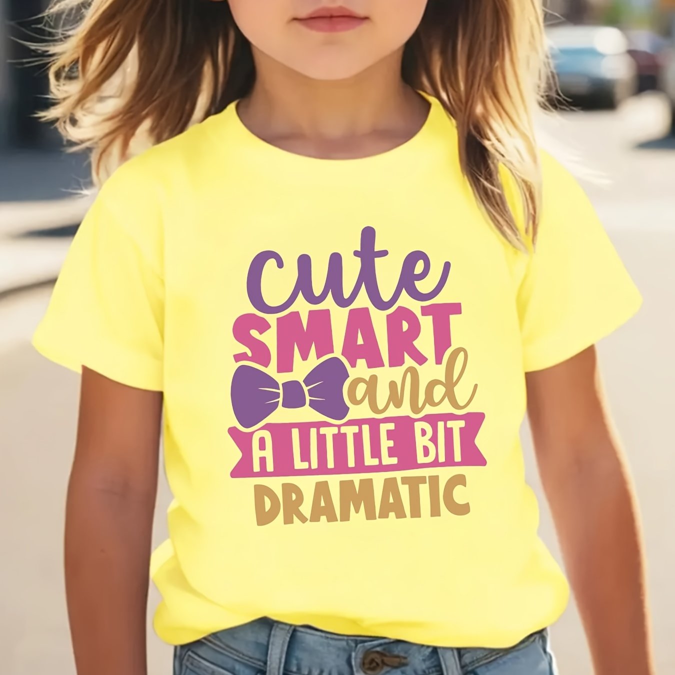 Girls' Short Sleeve T-Shirt with Dramatic Letter Print, Casual Top
