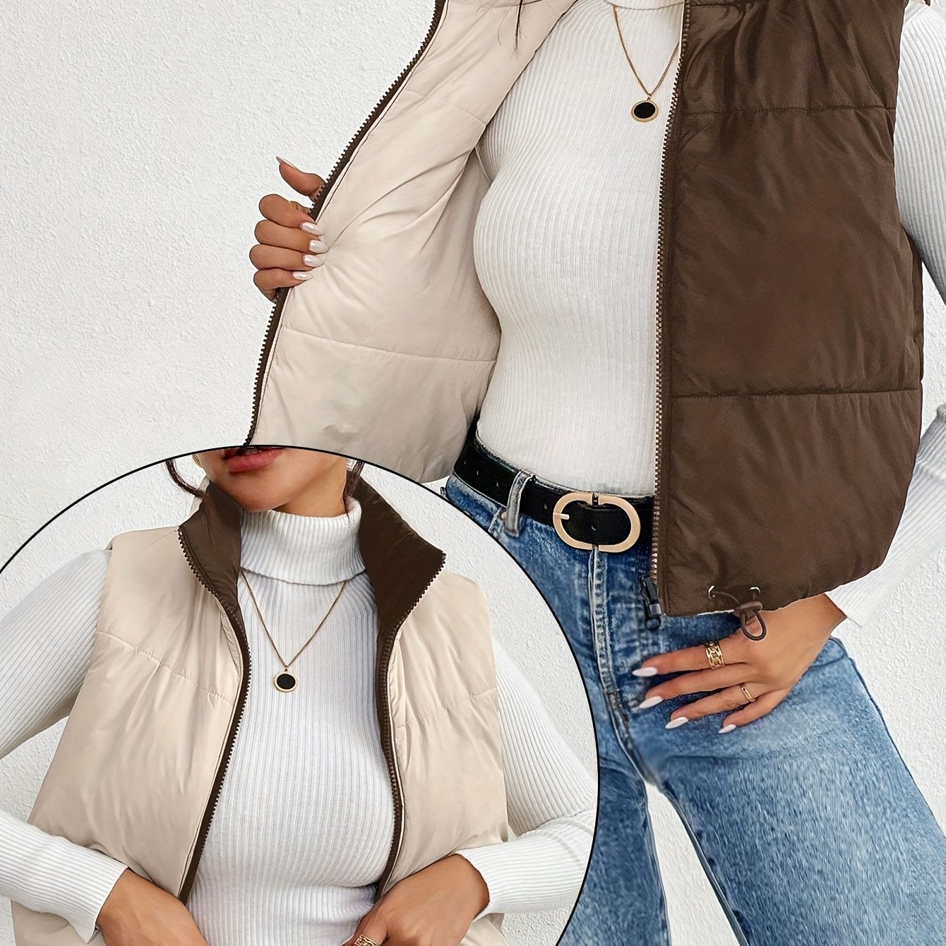 TEMU Есенна и реверсивна жилетка за жени