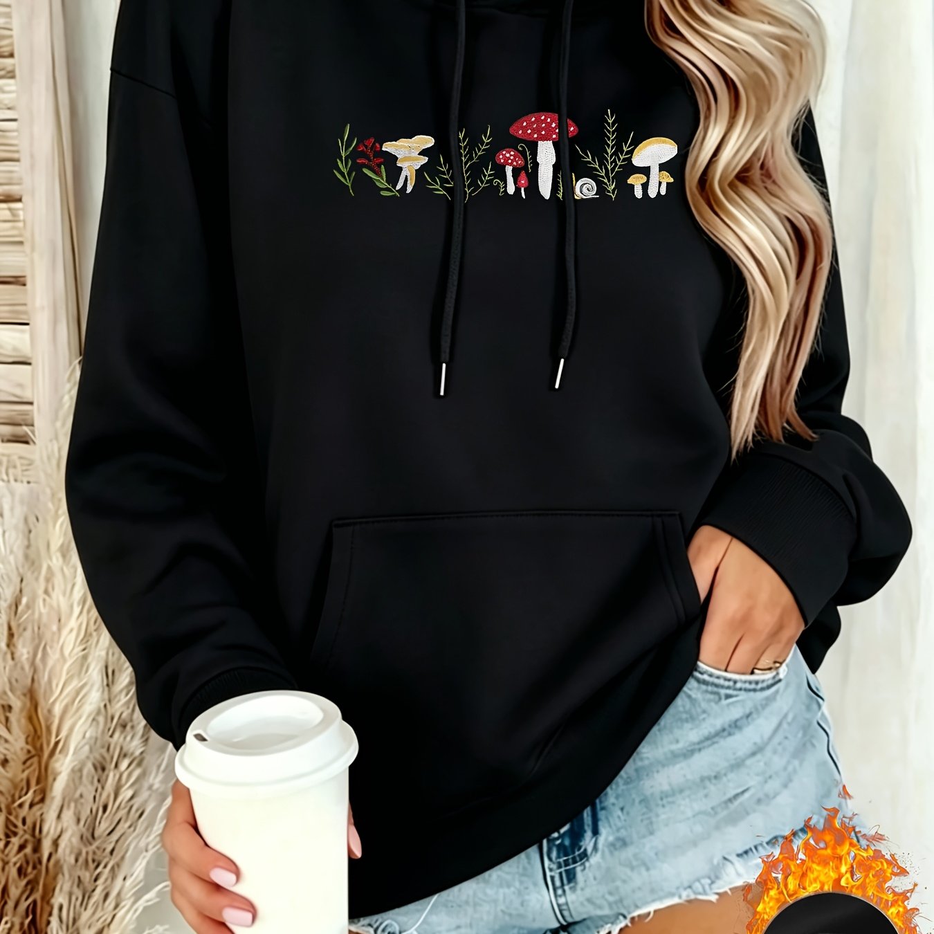 TEMU Women's Fashion Hooded Drawstring Sweatshirt, Autumn And Winter Lined, Pattern Printed Hoodie, Suitable For Autumn And Winter, Women's Clothing