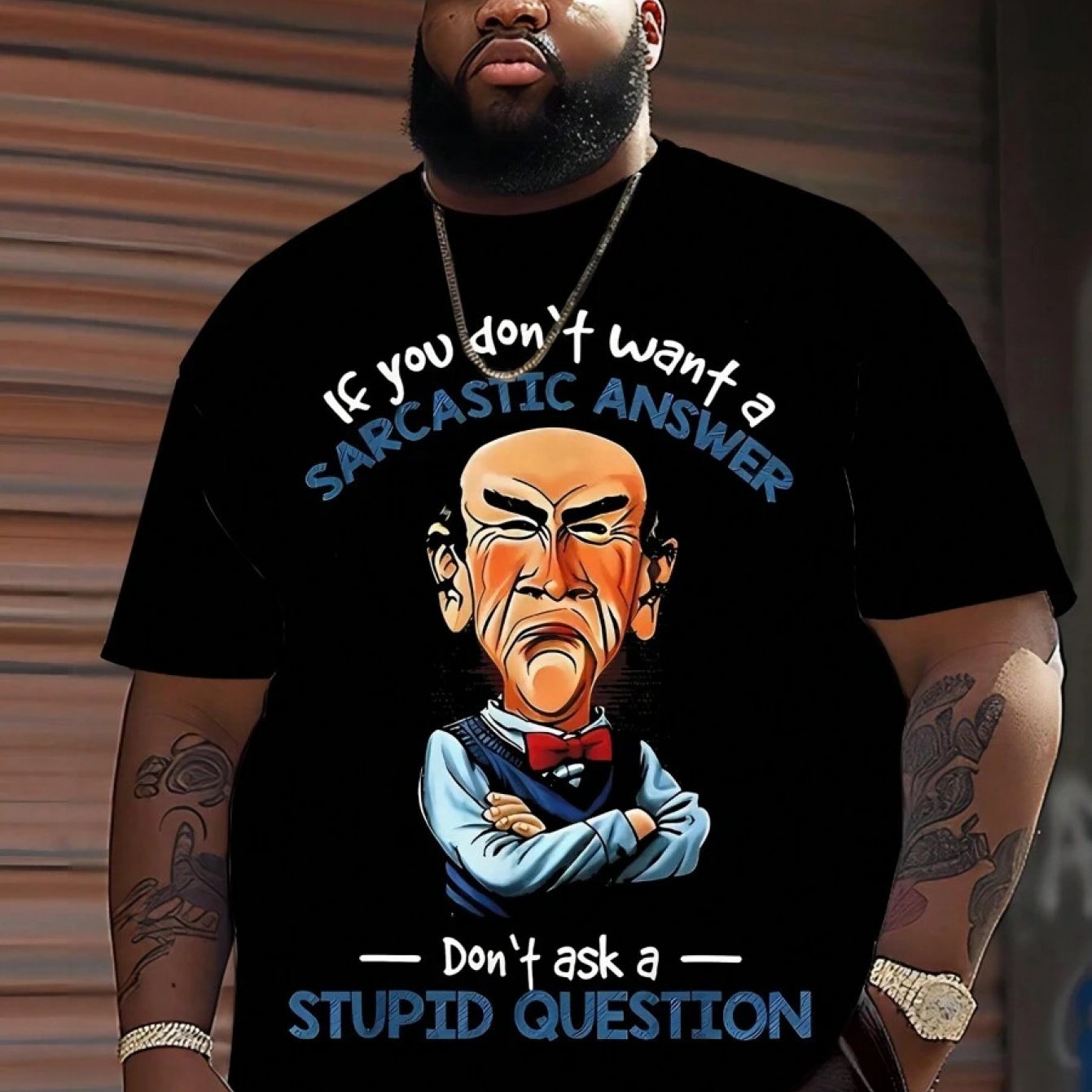 TEMU Plus Size Men's Old For Man Graphic T-shirt, Polyester Knit Fabric, Round Neck, Casual Fit, Unique Graphic Design, Plus Size