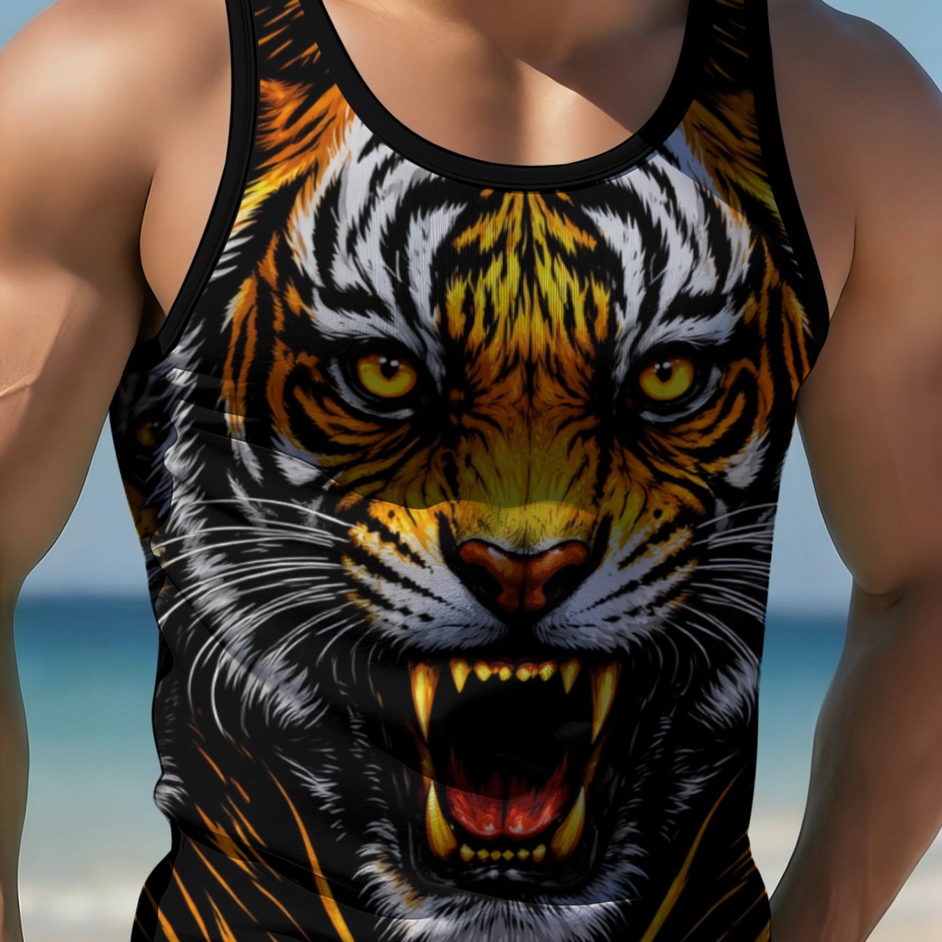 TEMU Men's Geometric Print Sleeveless Vest, Crew Neck Casual Lightweight Breathable Summer Top