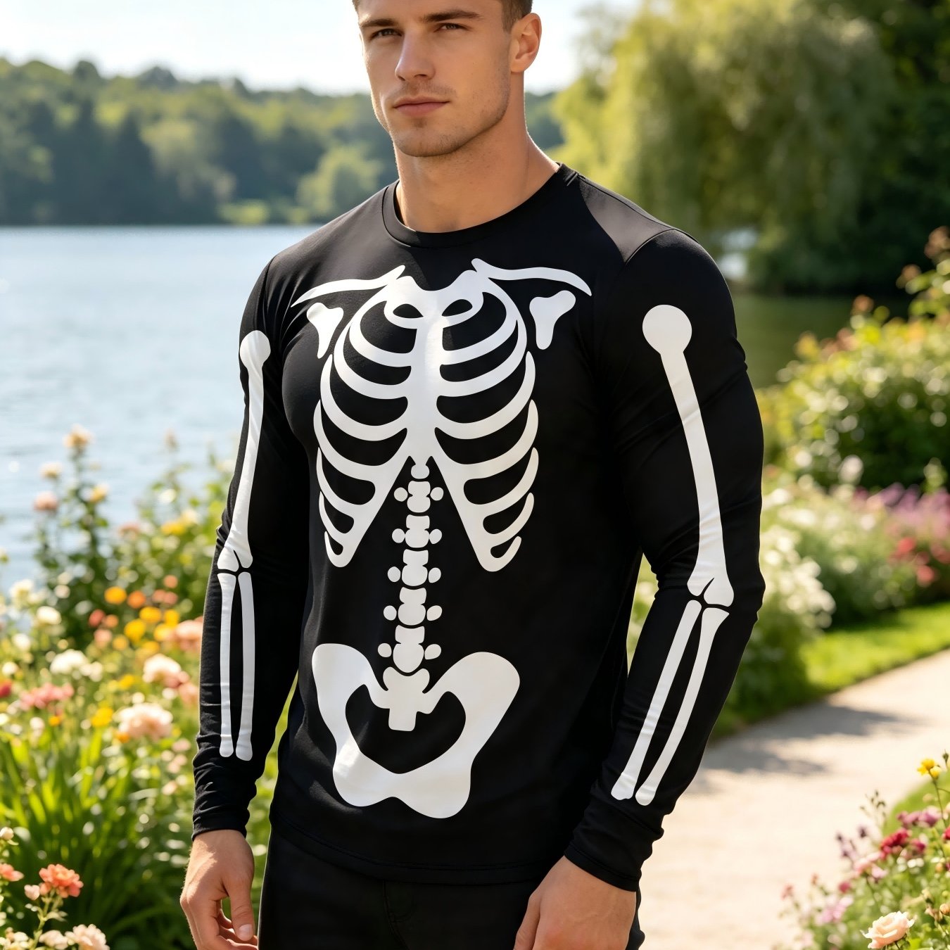 TEMU Halloween Latest Style, Men&;s Long-sleeve Printed T-shirt, Suitable For Daily Casual Wear, Daily Commutes, And Casual Sports, Versatile For