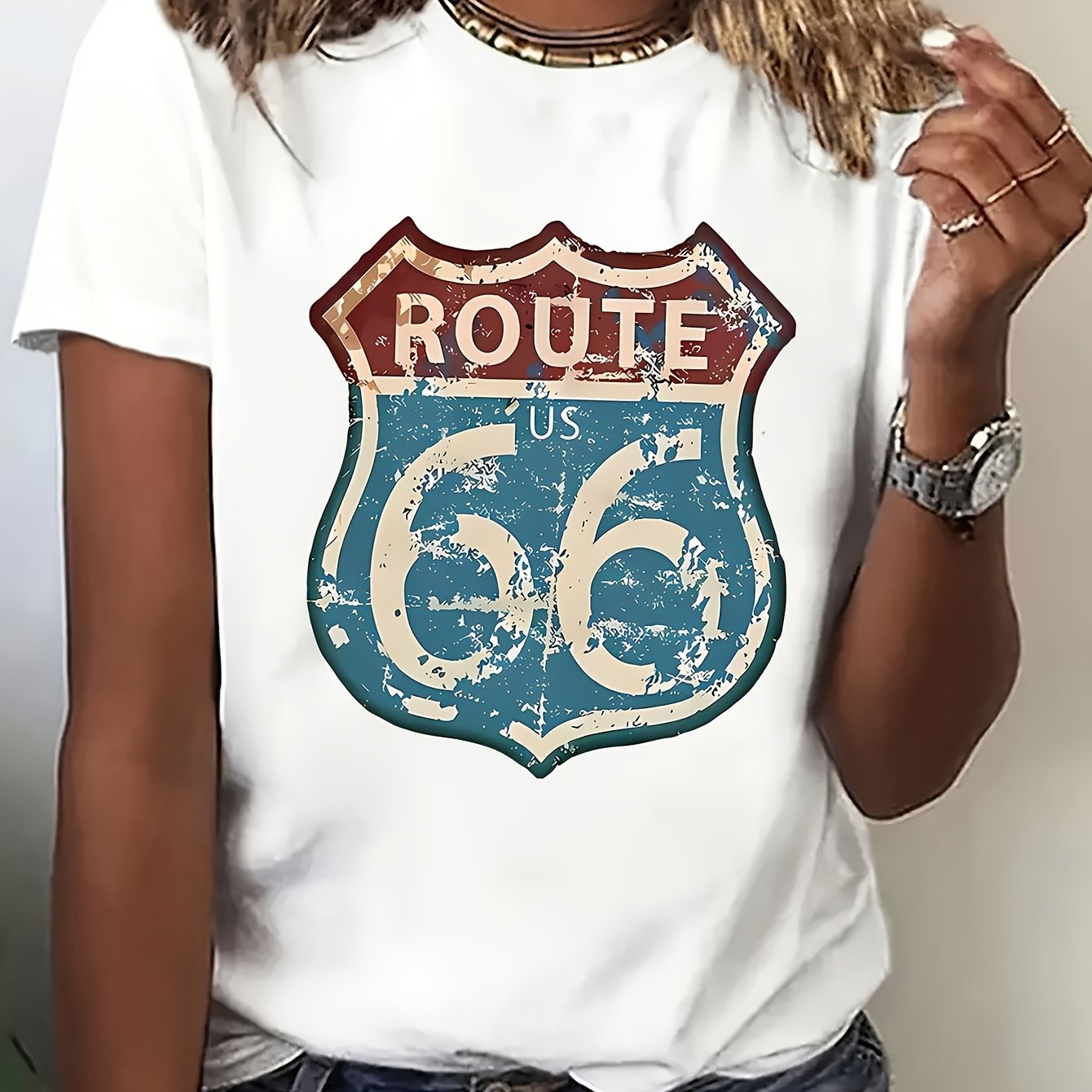 Casual Women's Short-sleeve T-shirt - Badge Design, Unique Style, Easy-to-match Round Neck Top, Breathable Fabric, Suitable For Spring, Summer, And Autumn, In Colors, Perfect For Daily
