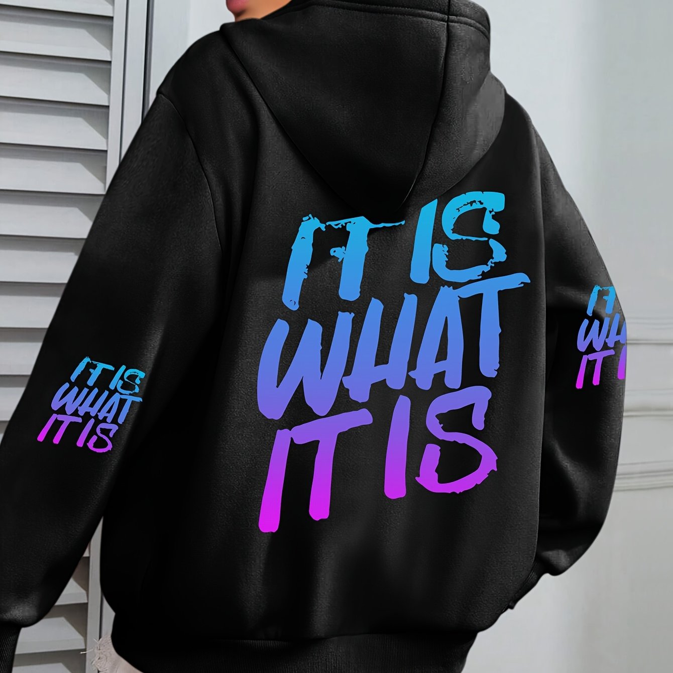 TEMU Plus Size Women's " What " Slogan Print Hoodie - 100% Polyester 250gsm Heavyweight, Relaxed Fit Hooded Sweatshirt With Front Pocket, Machine