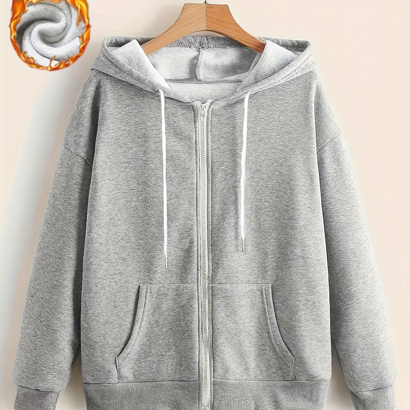 TEMU Women's Hooded Sweatshirt, Solid Color, Long Sleeve, Drawstring Hooded, With Pocket, Women's Activewear