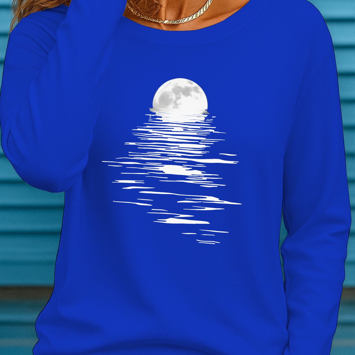 TEMU Women's Plus Size Long Sleeve Round Neck T-shirt With & - Medium-stretch Casual Winter Blouse, Machine Washable Fall/winter Tops For Layering Or